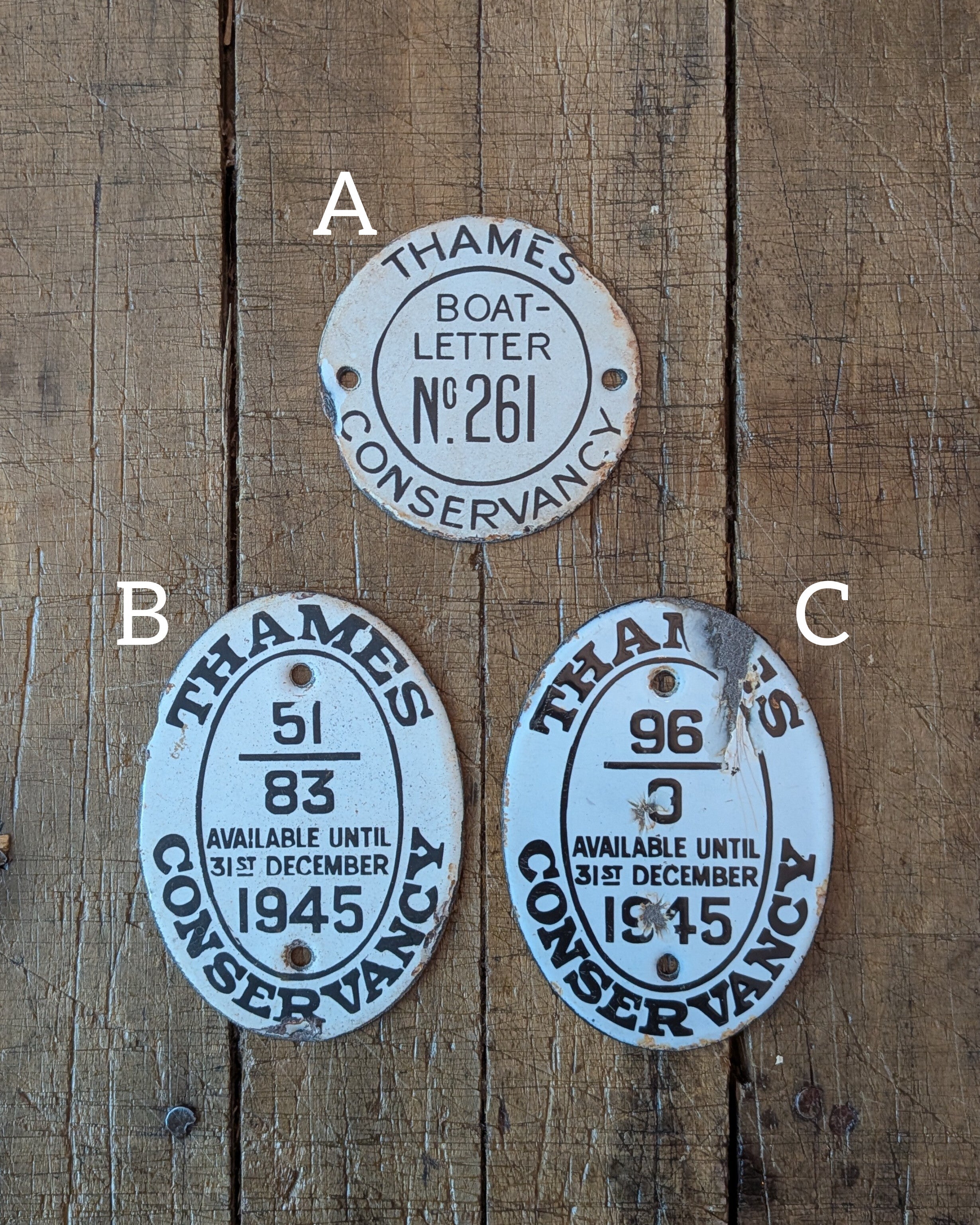 CHOICE Thames Conservancy Enamel Boat License Plaques