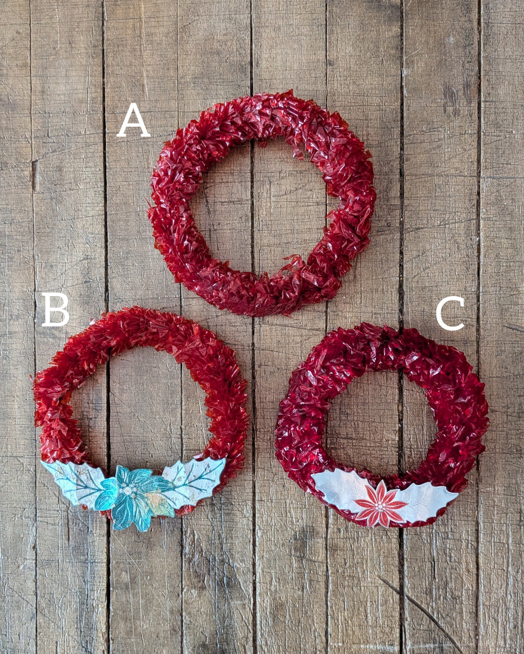 CHOICE of Vintage Red Cellophane Wreaths