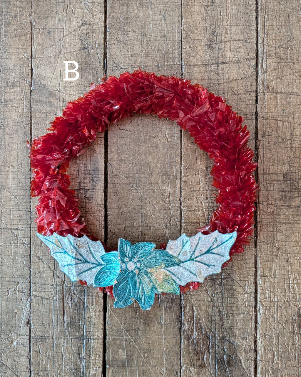 CHOICE of Vintage Red Cellophane Wreaths