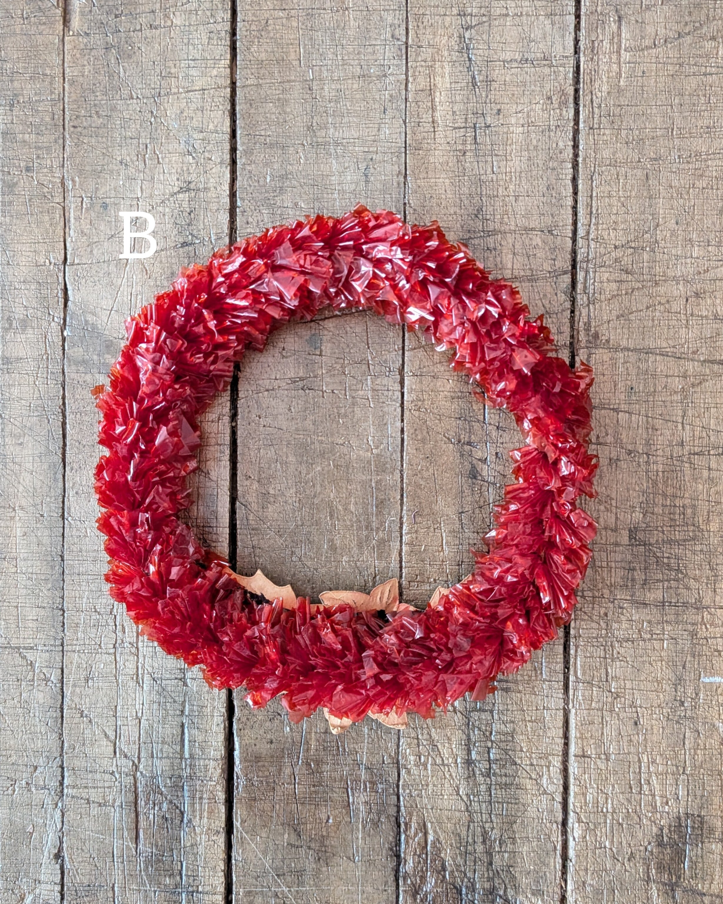 CHOICE of Vintage Red Cellophane Wreaths