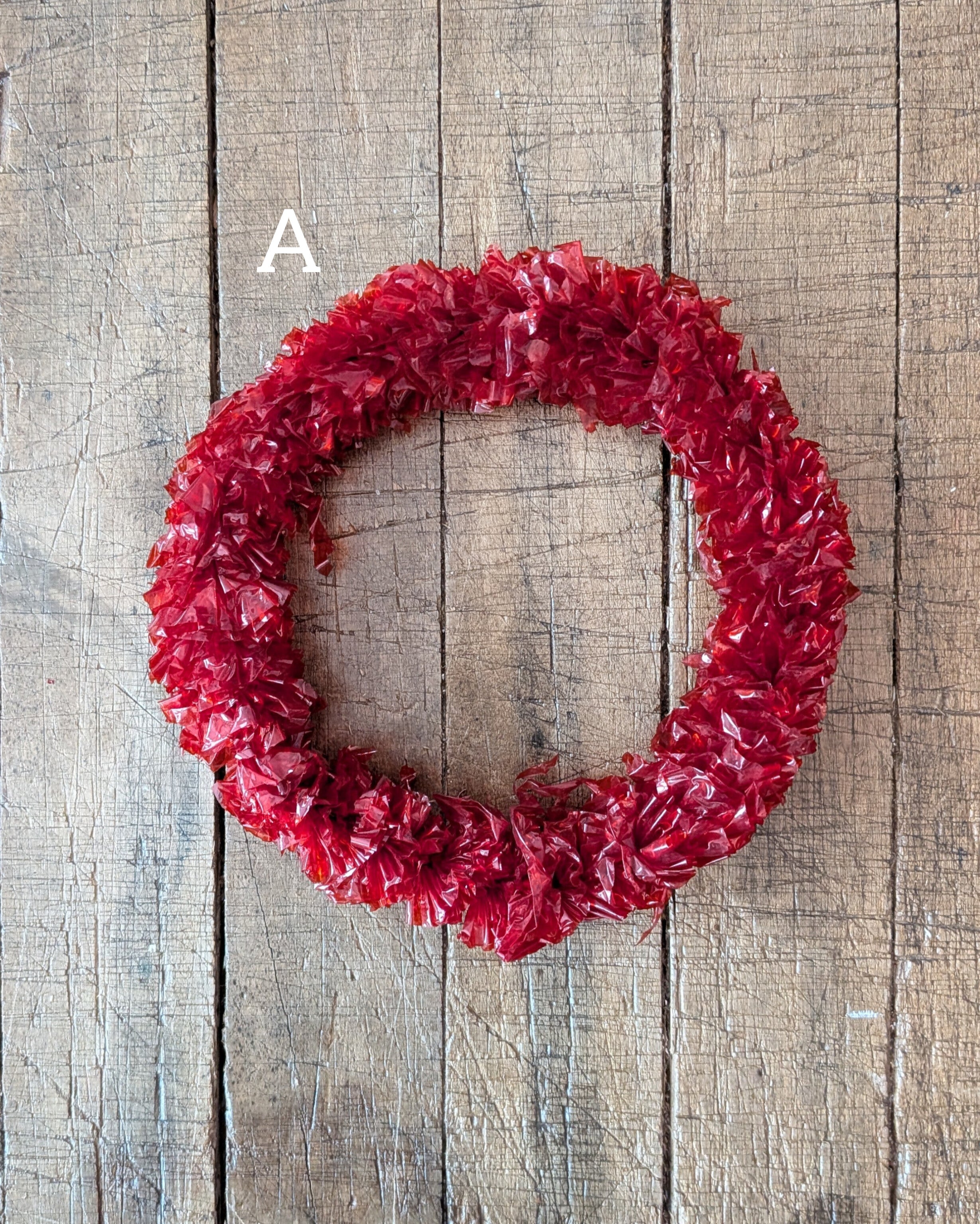 CHOICE of Vintage Red Cellophane Wreaths