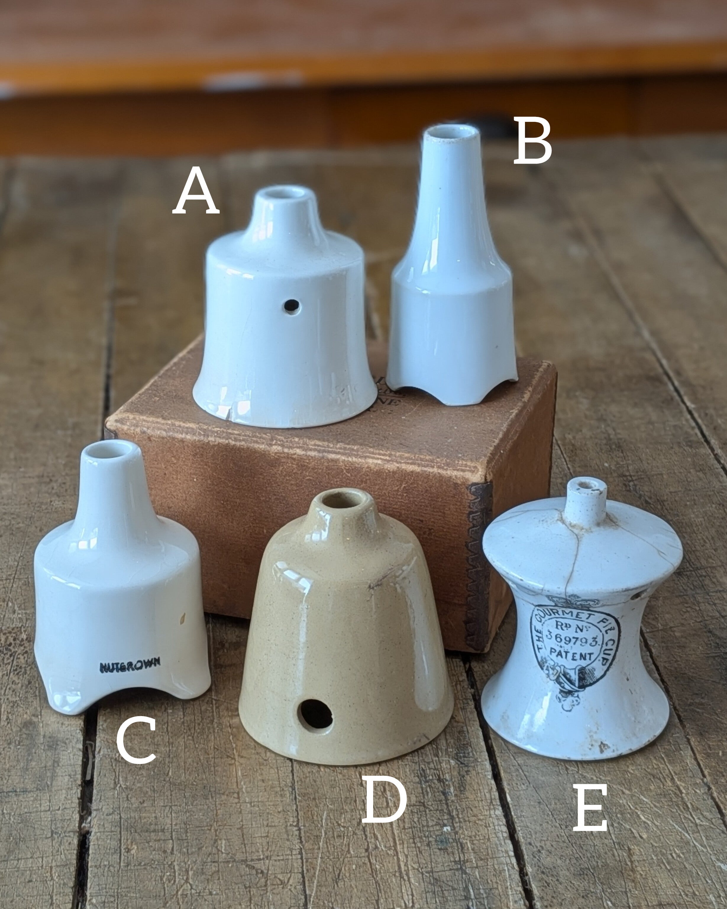 CHOICE of 5 Ironstone & Stoneware Pie Funnels