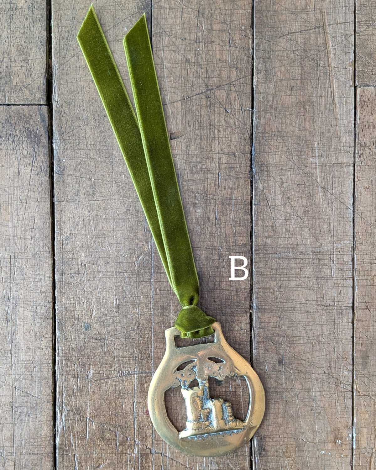CHOICE Vintage Brass Harness Medallions on Velvet Ribbon