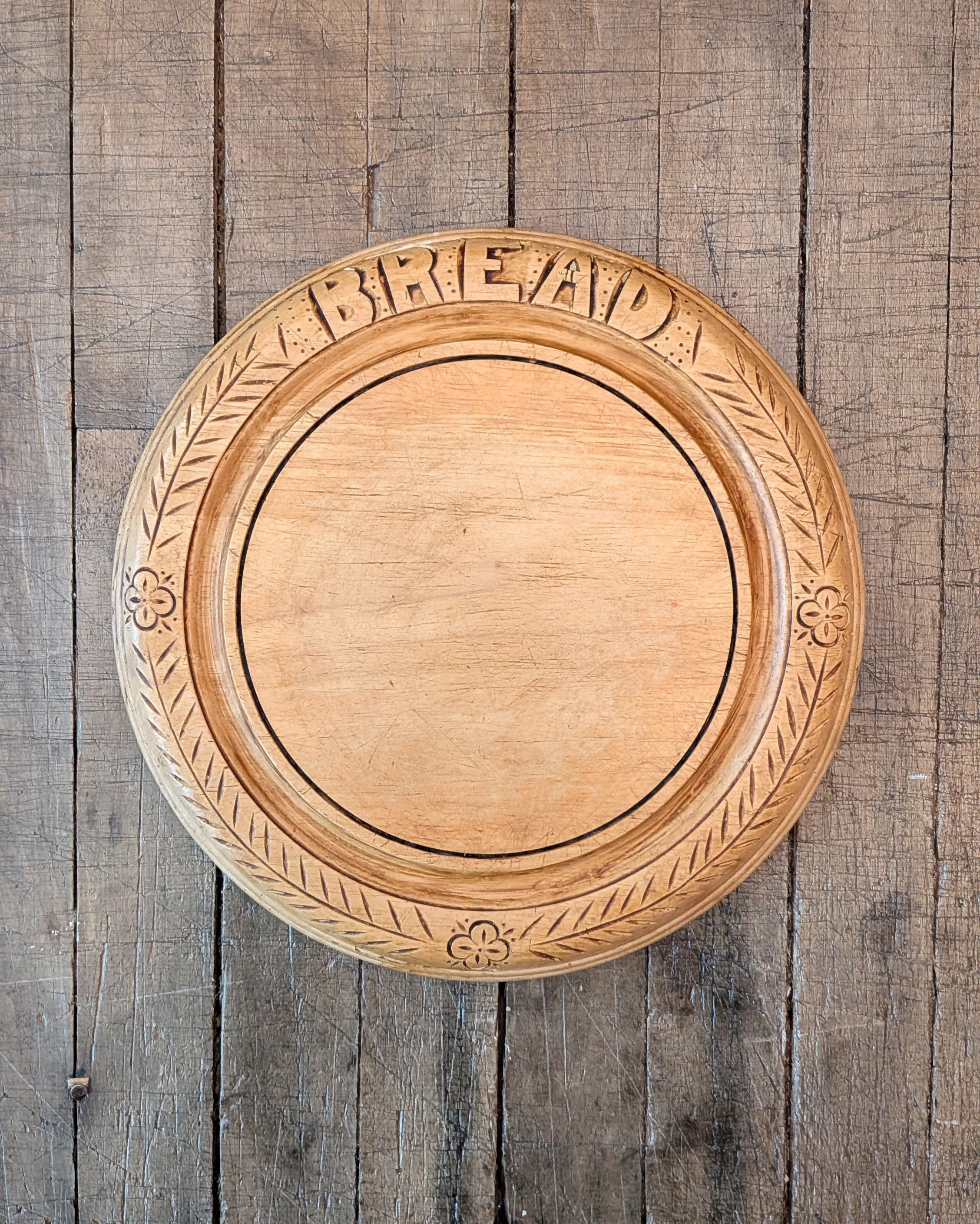 Antique Carved Wooden Bread Board