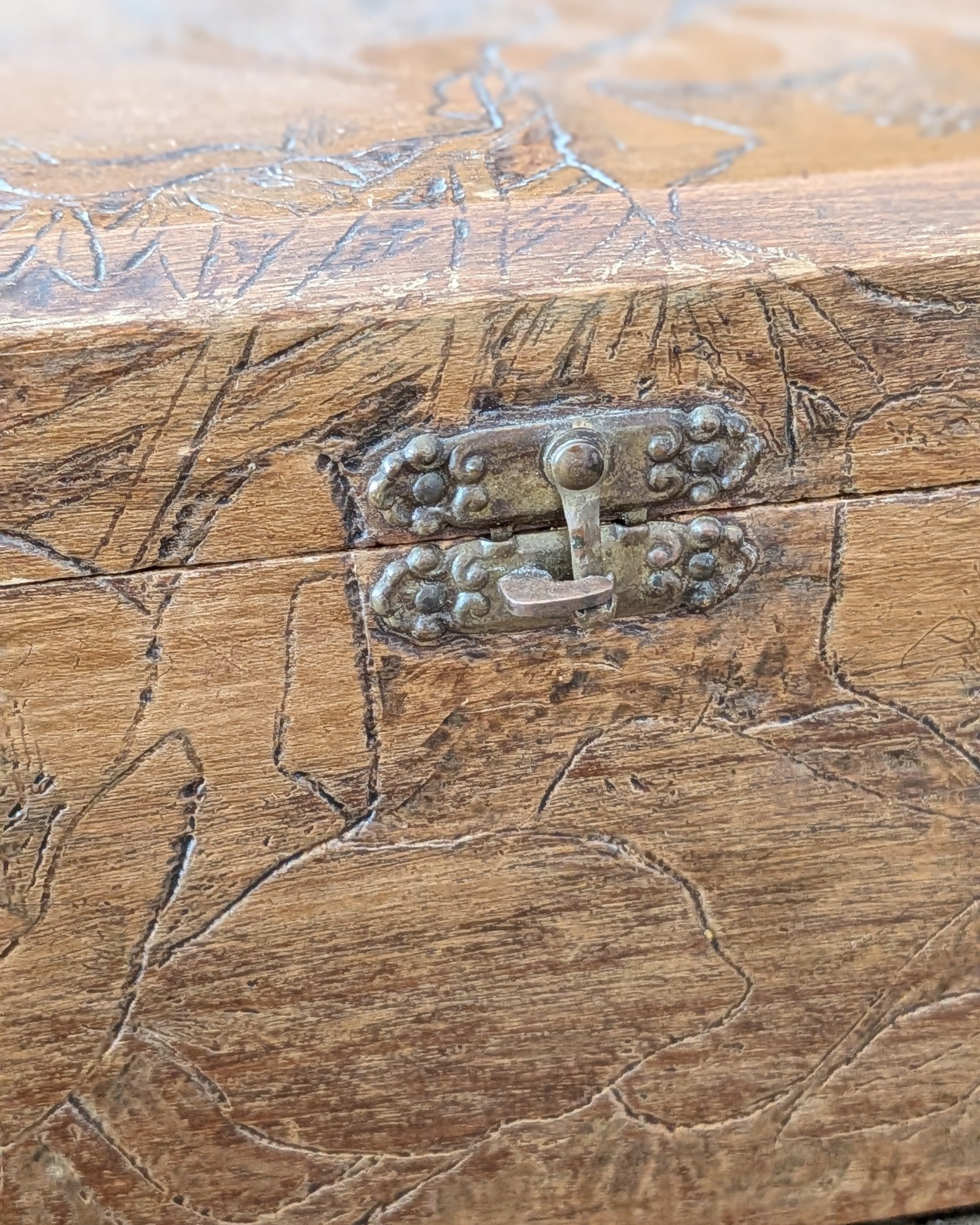 Lidded Wooden Box with Wood Burned Design