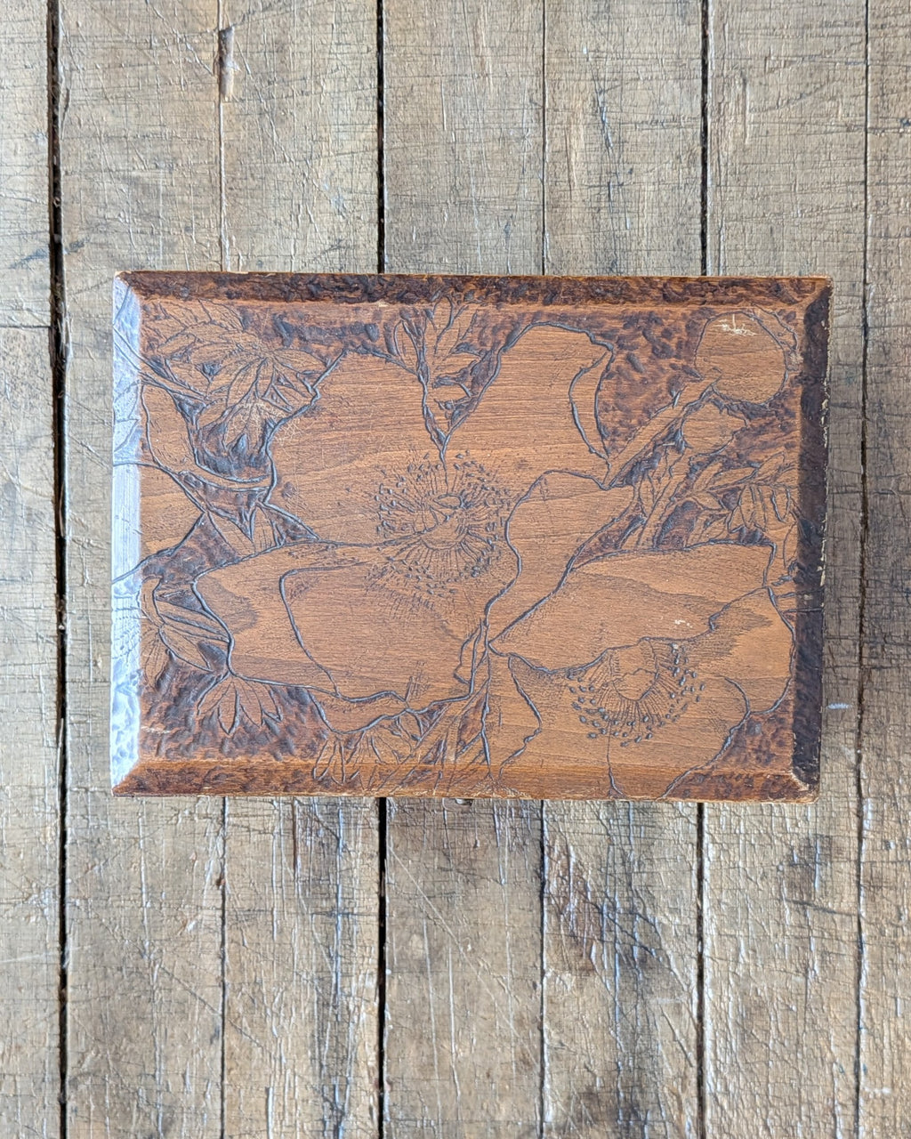 Lidded Wooden Box with Wood Burned Design
