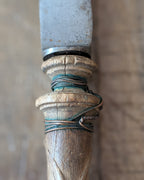 1800s Carved Wooden Handled Bread Knife with Wire Repair