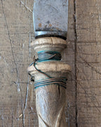 1800s Carved Wooden Handled Bread Knife with Wire Repair