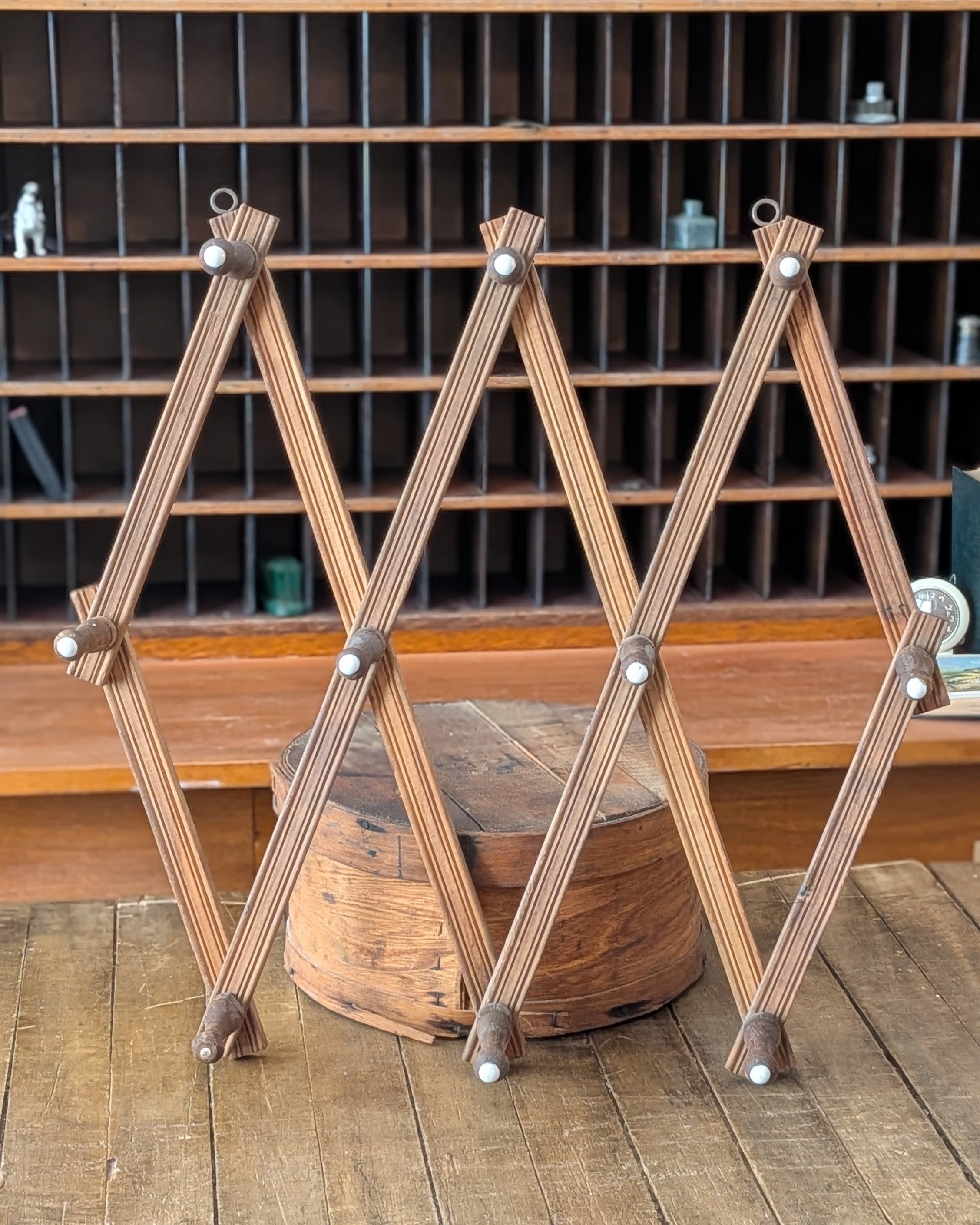Antique Wooden Accordion Peg Rack