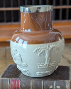 Large Stoneware Hunting Jug with Silver Rim