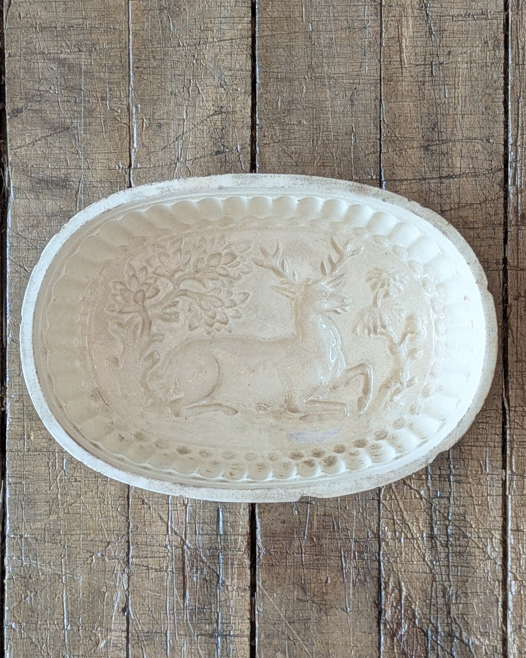 English Ironstone Stag & Trees Jelly Mould with Feet