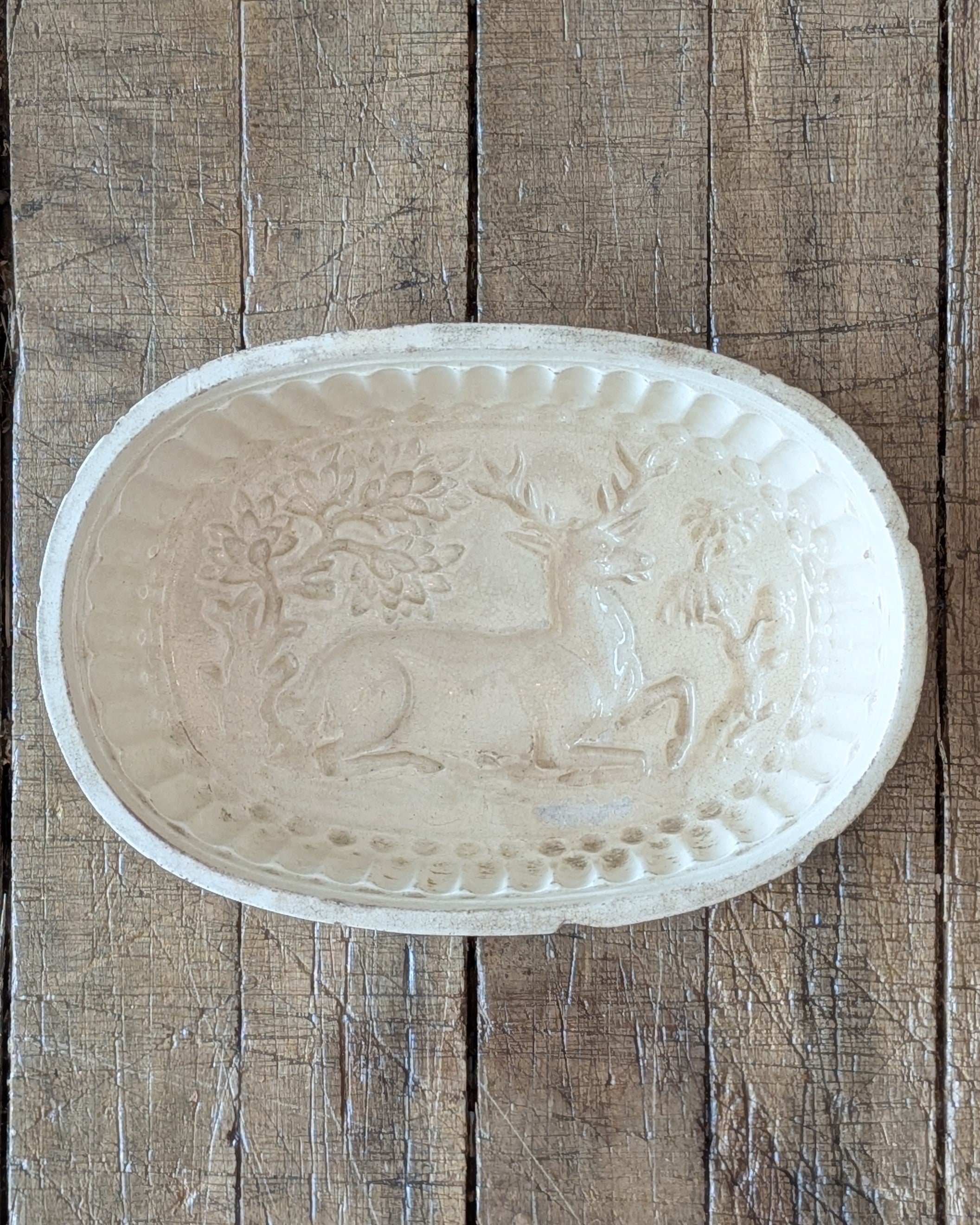 English Ironstone Stag & Trees Jelly Mould with Feet