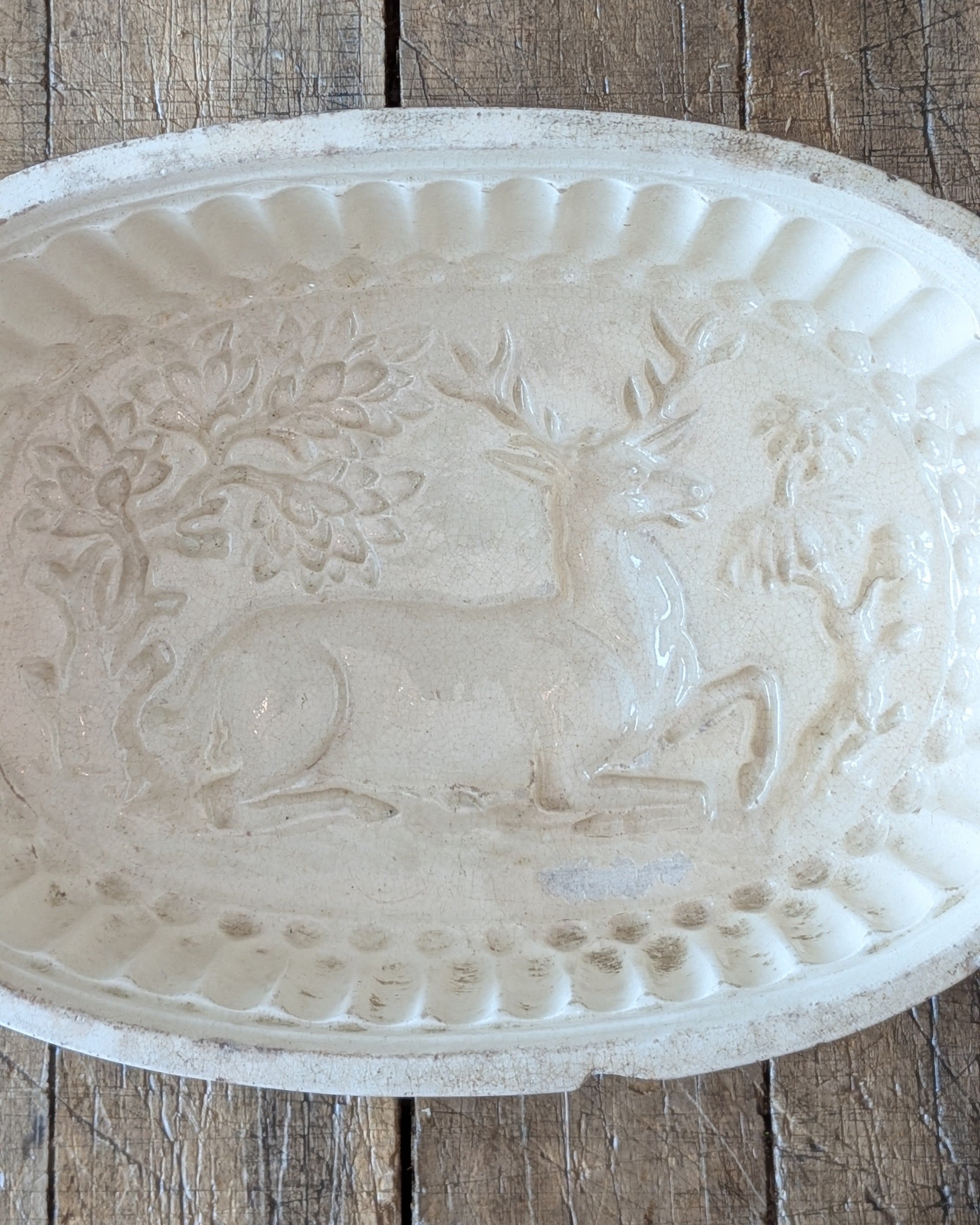 English Ironstone Stag & Trees Jelly Mould with Feet