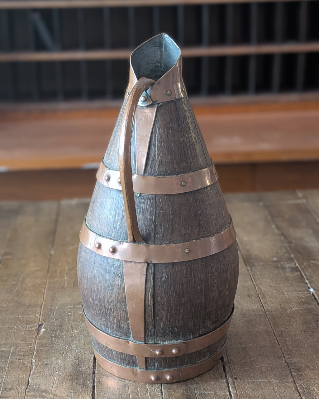 Antique Oak & Copper Jug for Cider or Wine
