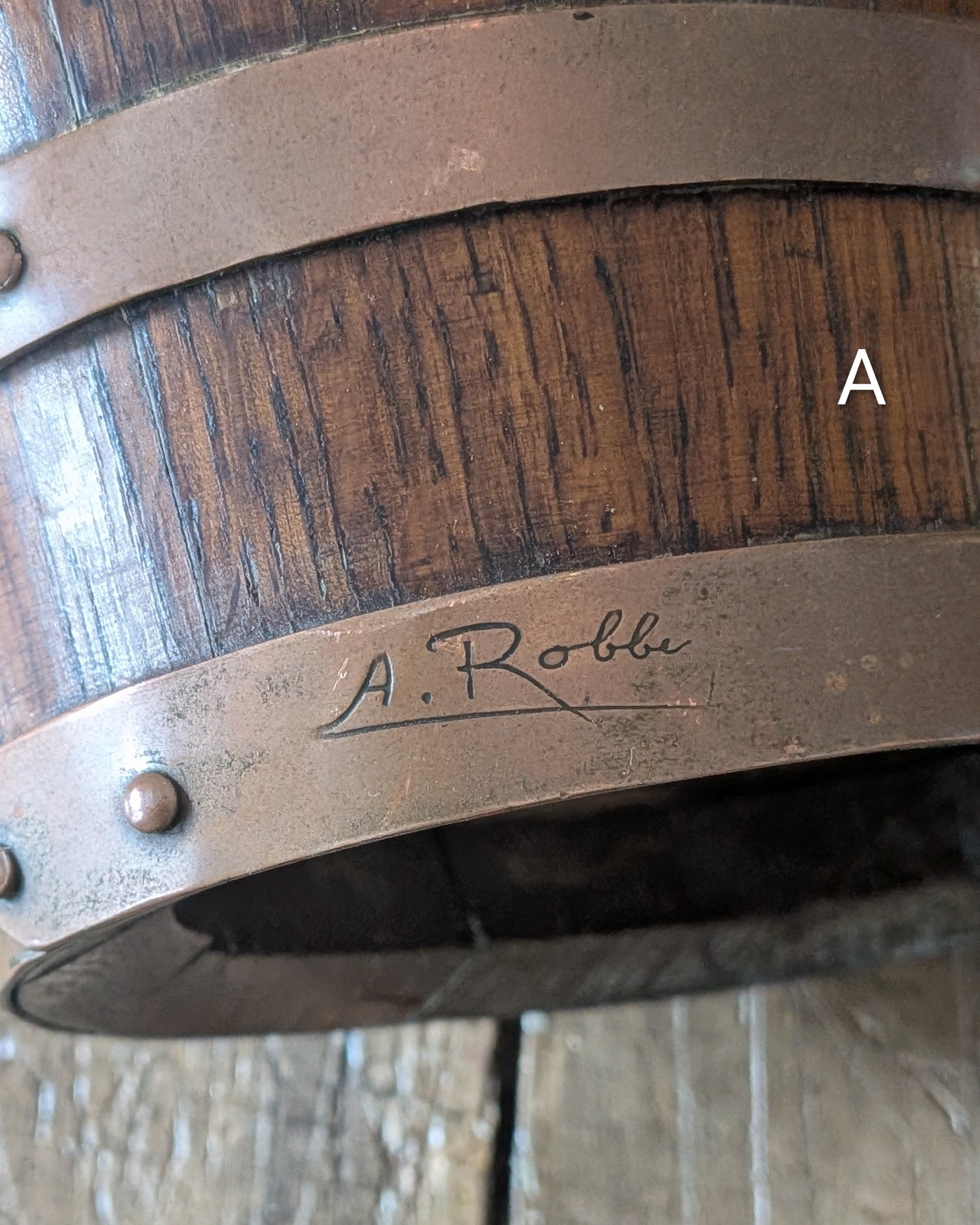 CHOICE Antique Oak Barrel w/Copper Bands