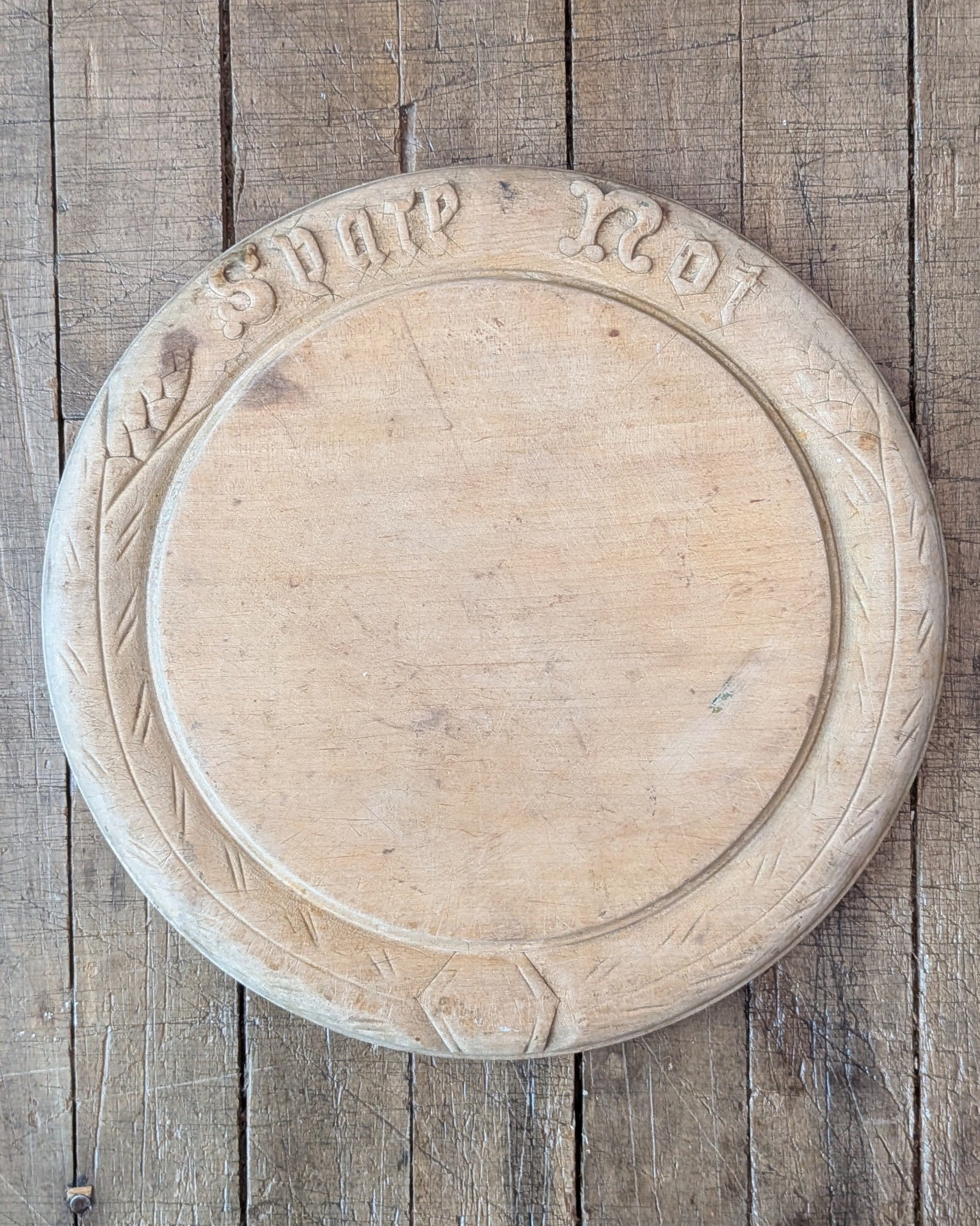Antique Hand-Carved Wooden Breadboard "Spare Not"
