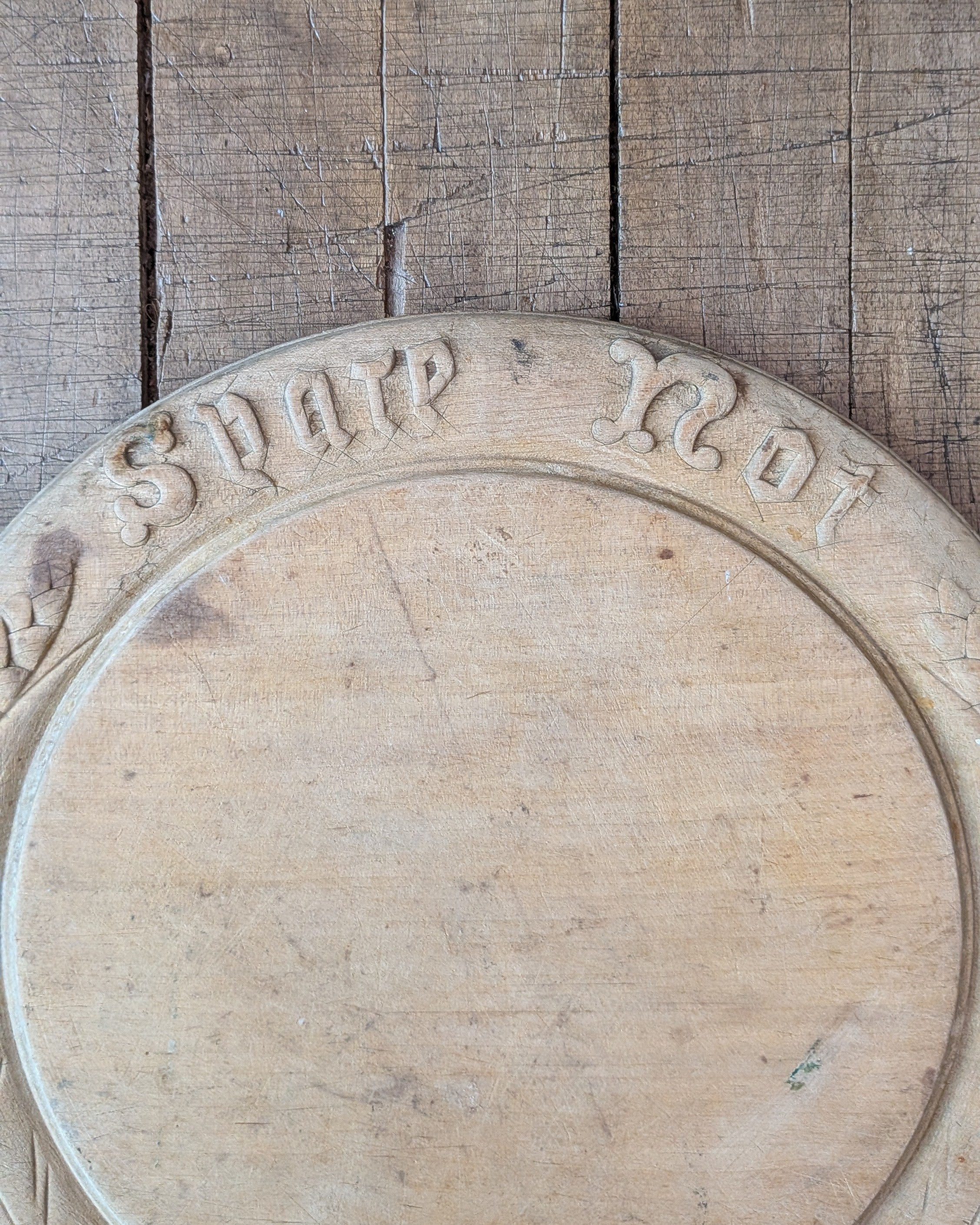 Antique Hand-Carved Wooden Breadboard "Spare Not"