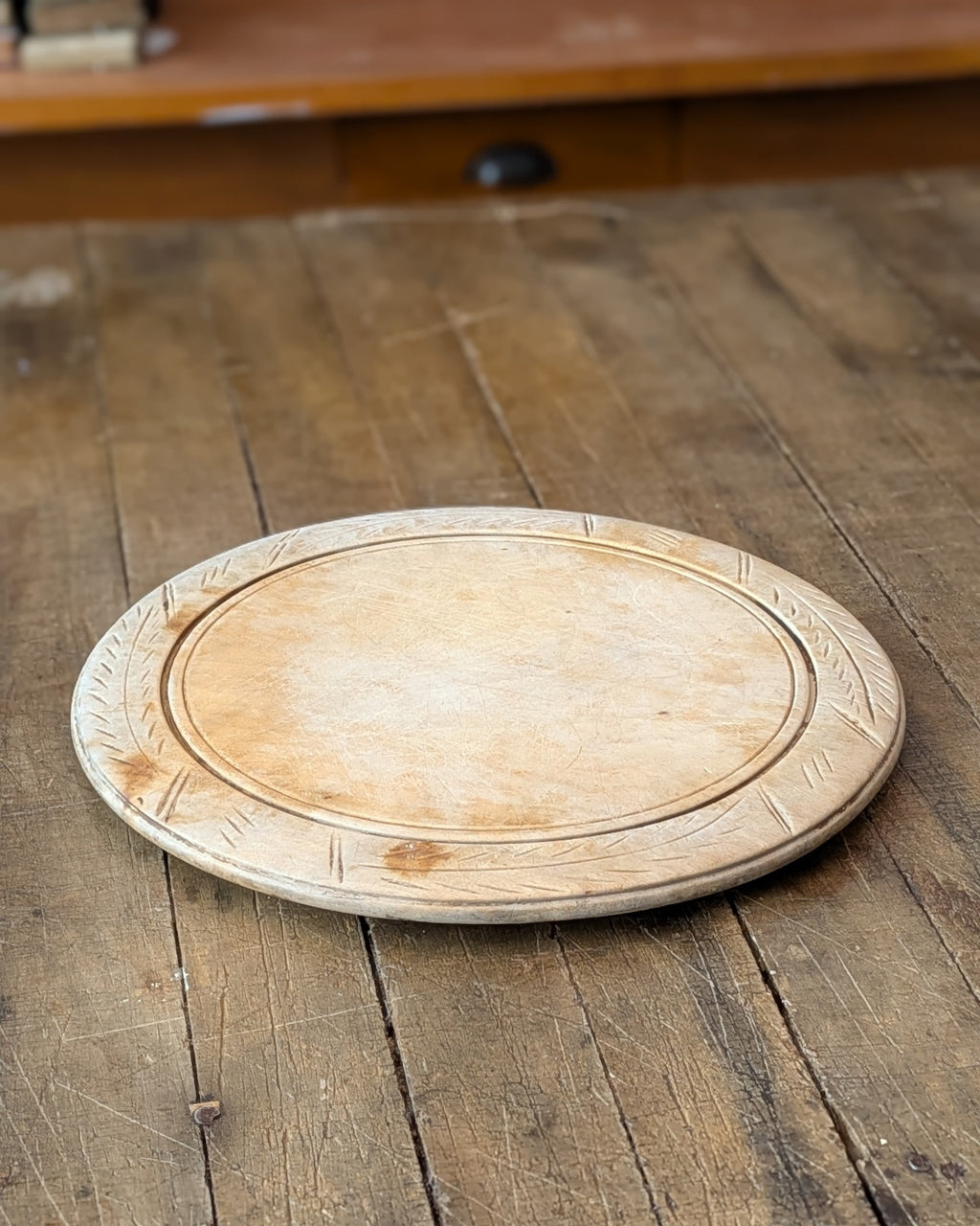 Antique Hand-Carved Wooden Breadboard Simple Wheat