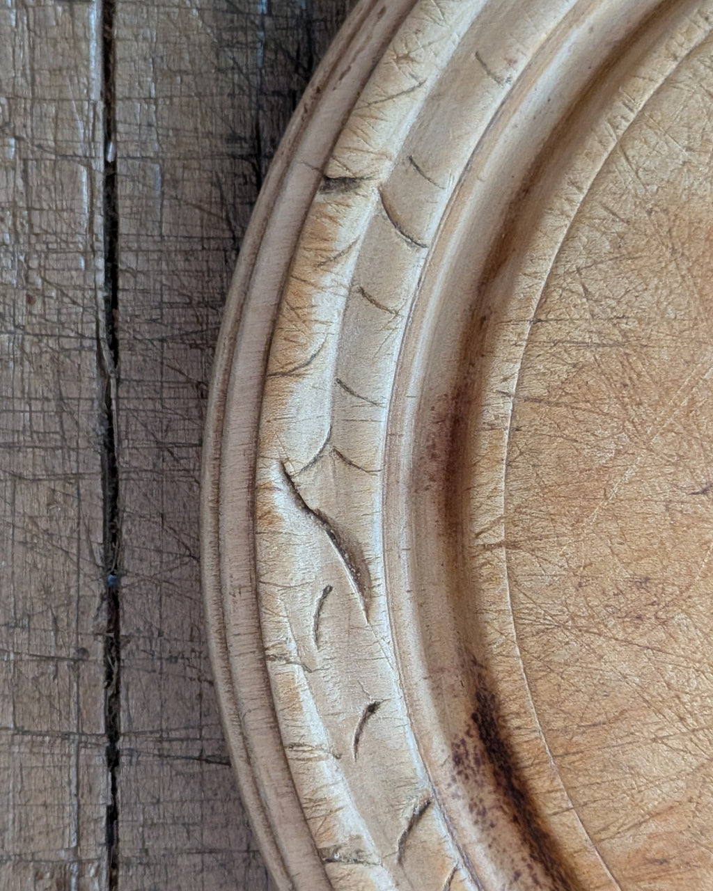 Antique Carved Treen Breadboard Floral Border