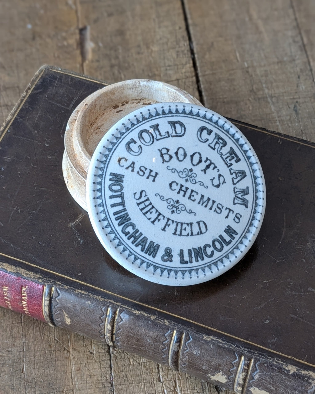 Boot's Cash Chemists Sheffield, Nottingham, & Lincoln Cold Cream Lidded Pot