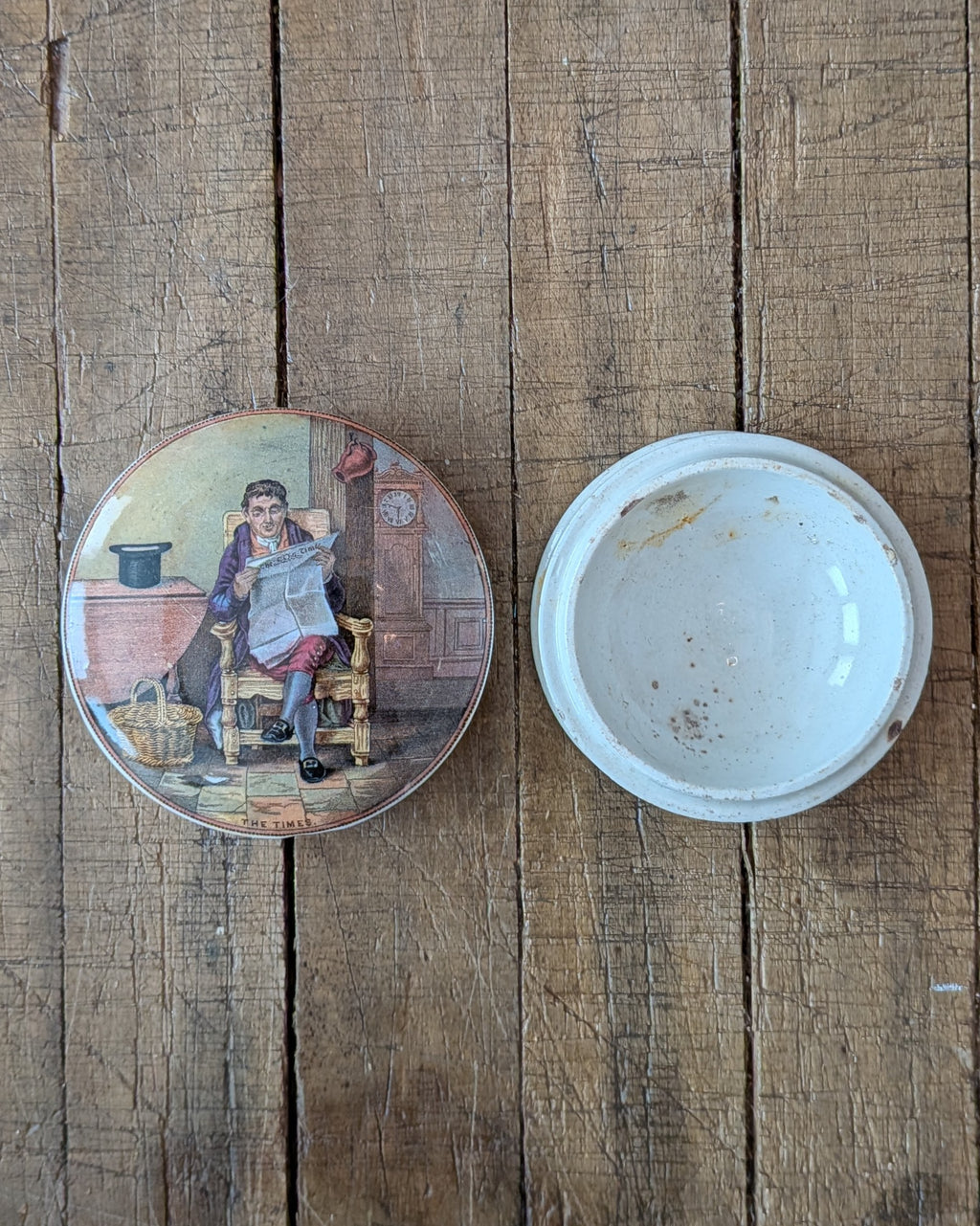 English Prattware Lidded Pot "The Times" c1860-1870