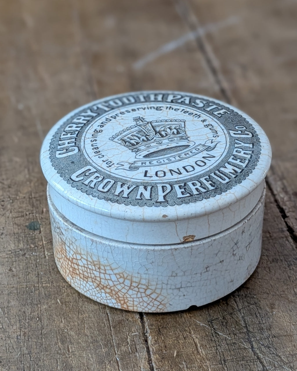 Victorian-Era Crown Perfumery Co. Cherry Toothpaste Lidded Pot