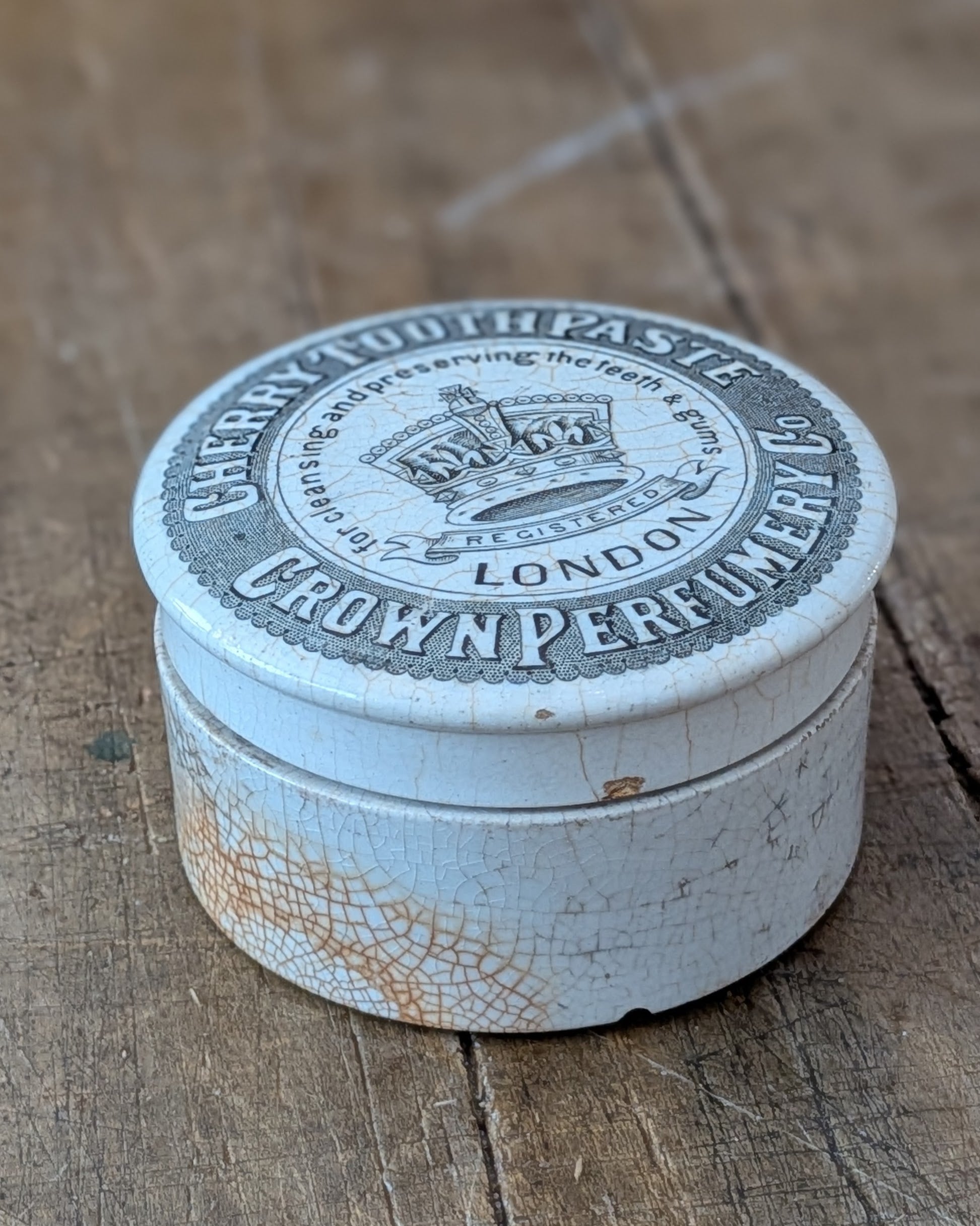 Victorian-Era Crown Perfumery Co. Cherry Toothpaste Lidded Pot