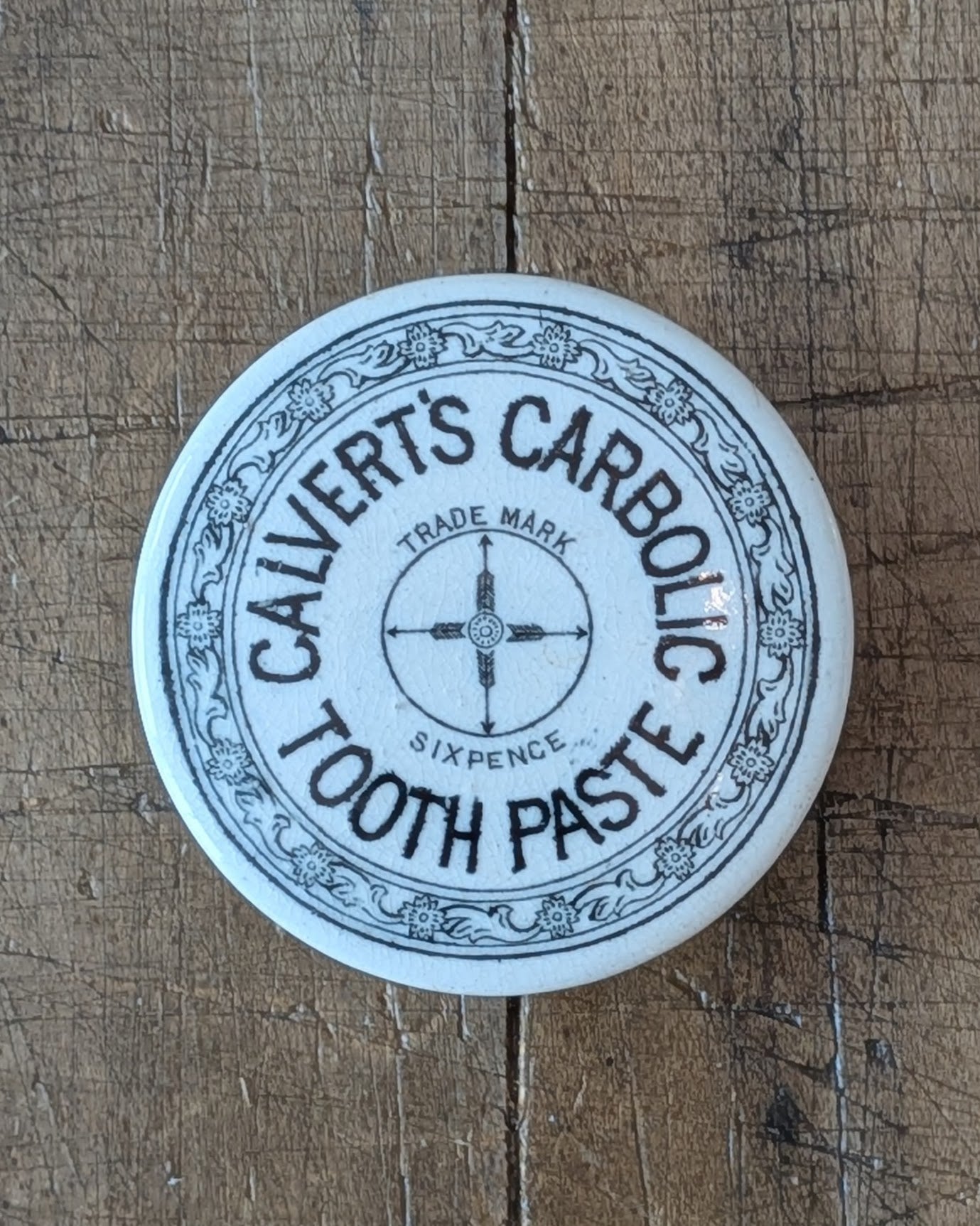 Calvert's Carbolic Tooth Paste Ironstone Lidded Advertising Pot