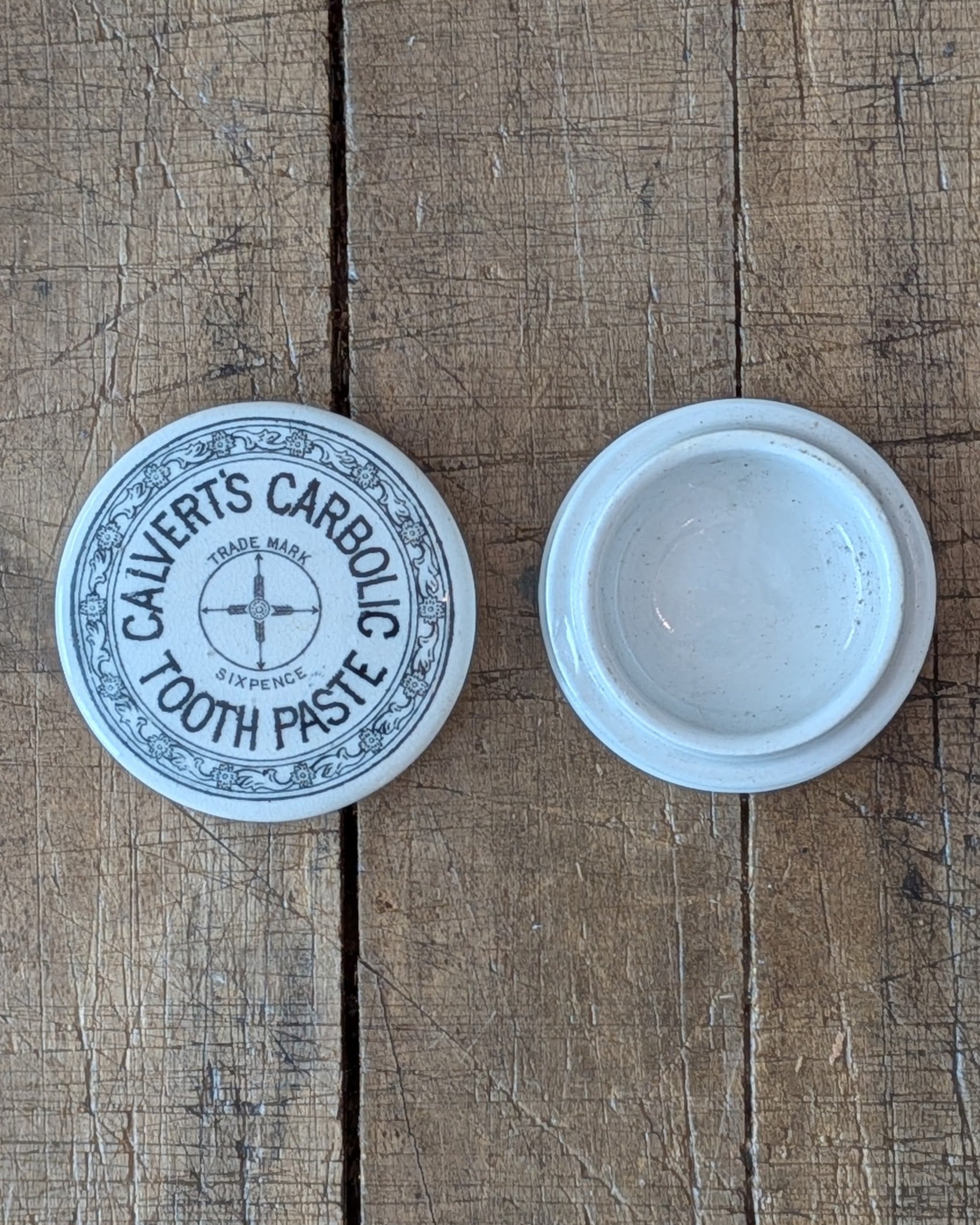 Calvert's Carbolic Tooth Paste Ironstone Lidded Advertising Pot