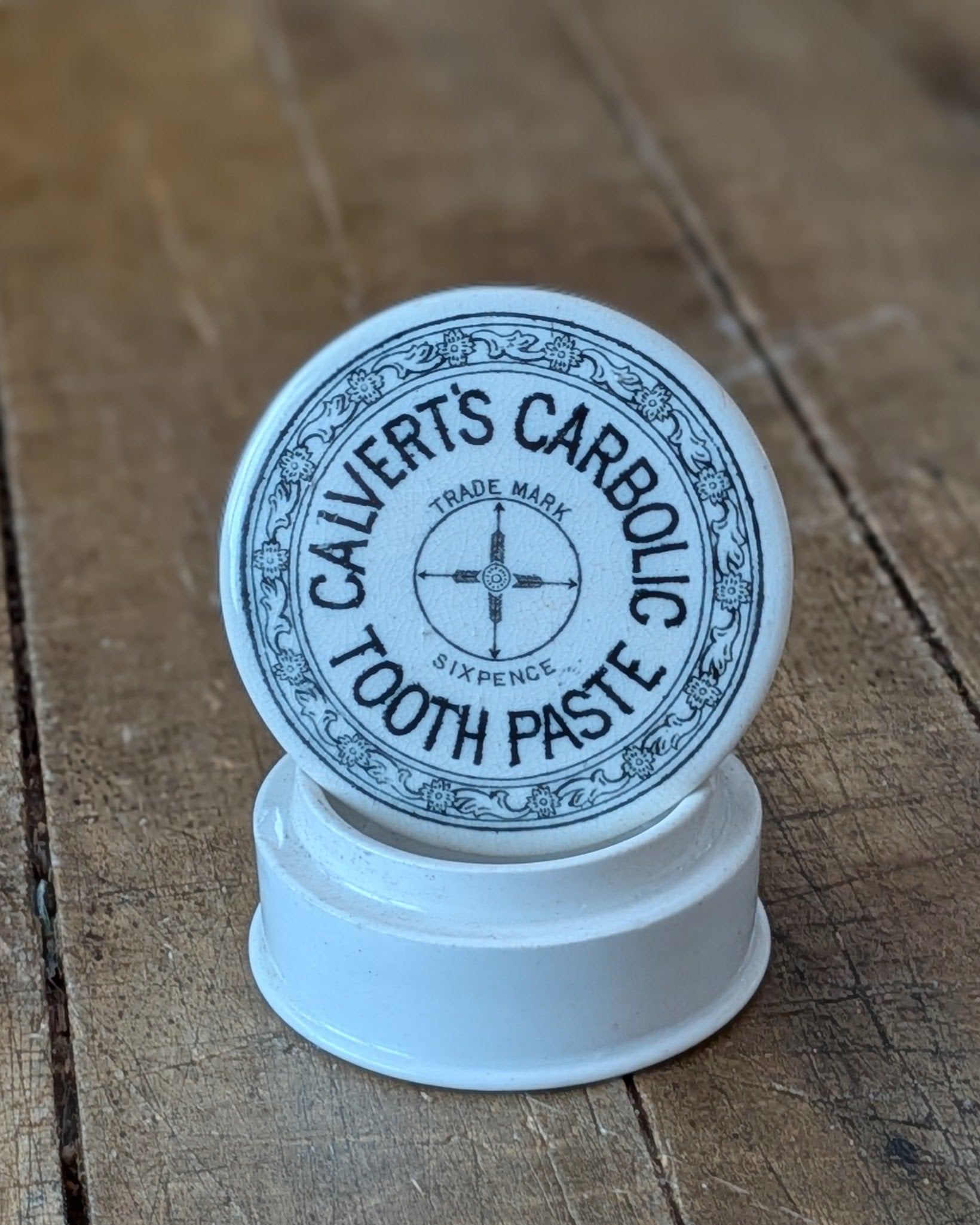 Calvert's Carbolic Tooth Paste Ironstone Lidded Advertising Pot