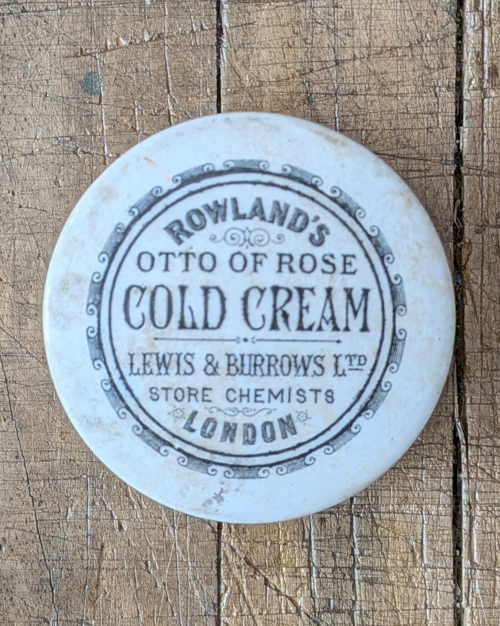 Rowland's Otto of Rose Cold Cream Ironstone Lidded Pot