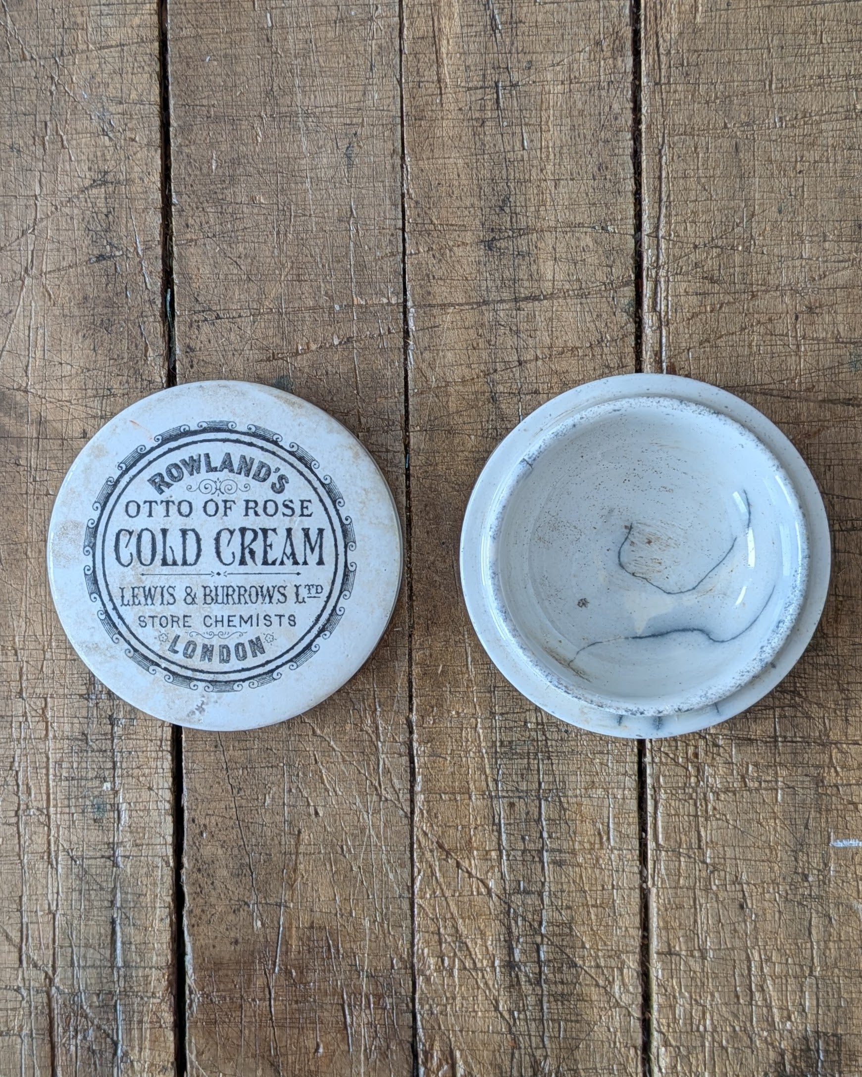 Rowland's Otto of Rose Cold Cream Ironstone Lidded Pot
