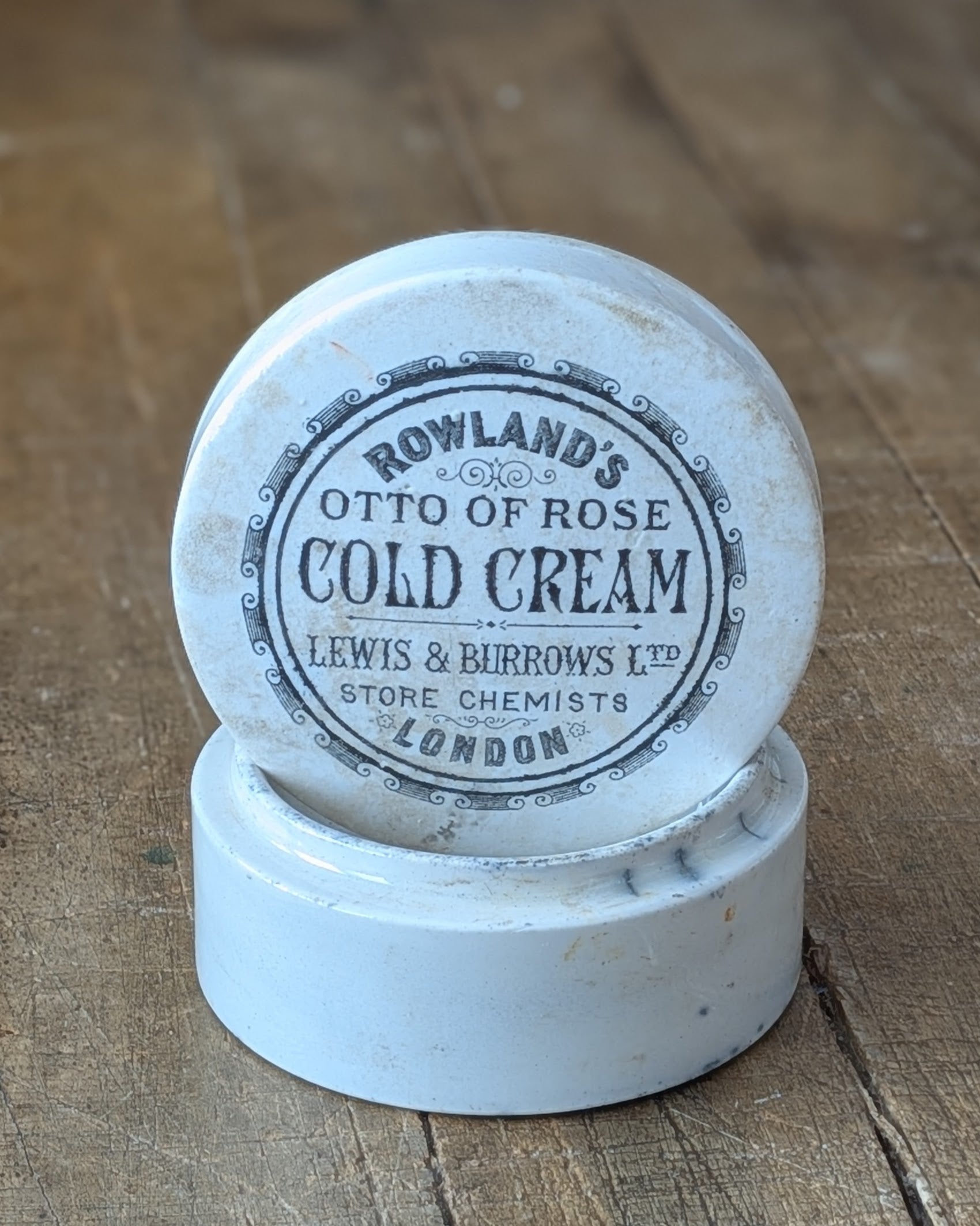 Rowland's Otto of Rose Cold Cream Ironstone Lidded Pot