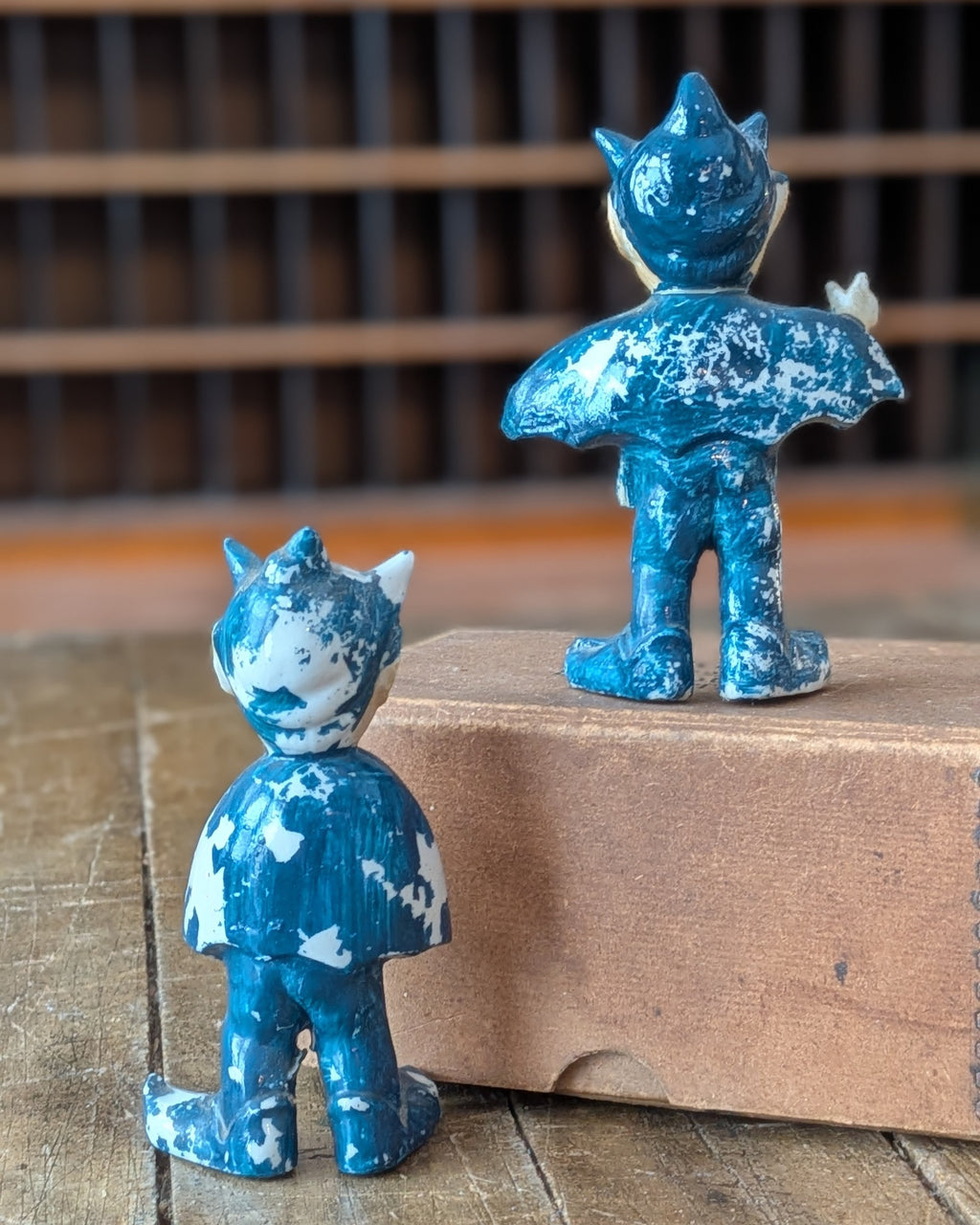 Set of 2 Vintage Blue Devil Figures Marked Japan