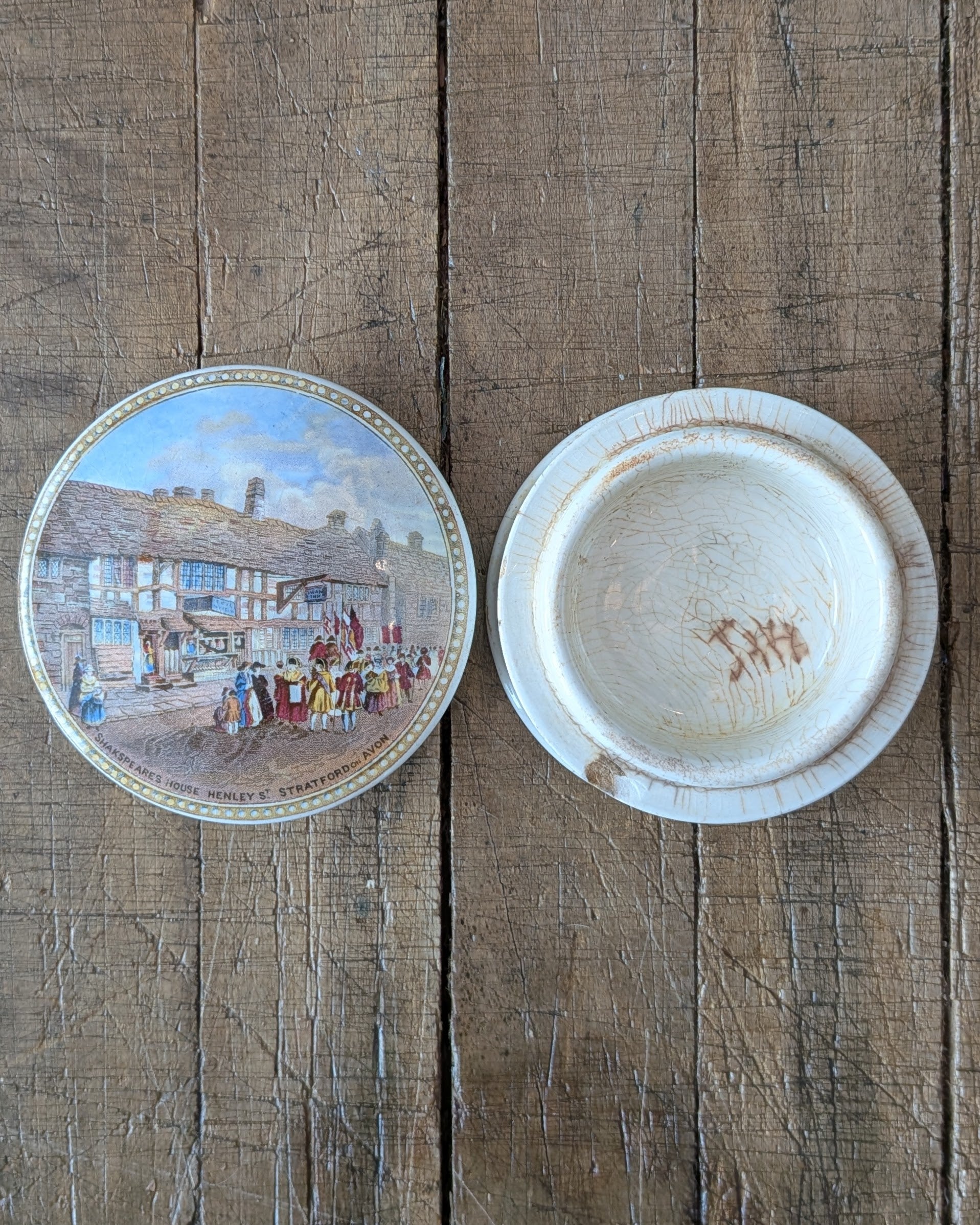 c1870 Prattware Lidded Pot 'Shakspeare's House Henley St. Stratford on Avon'