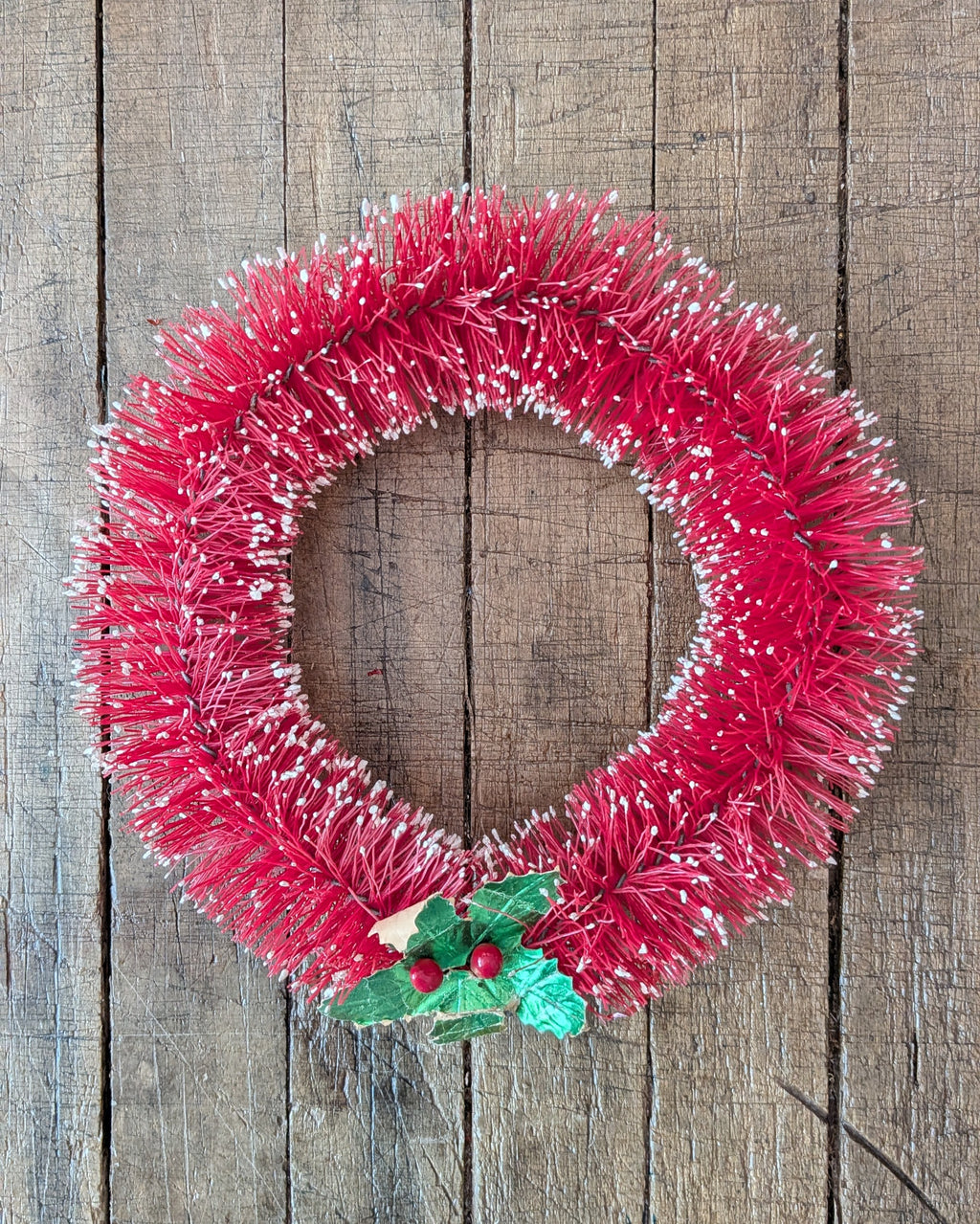 Vintage Bottle Brush Wreath with Foil Holly & Berries