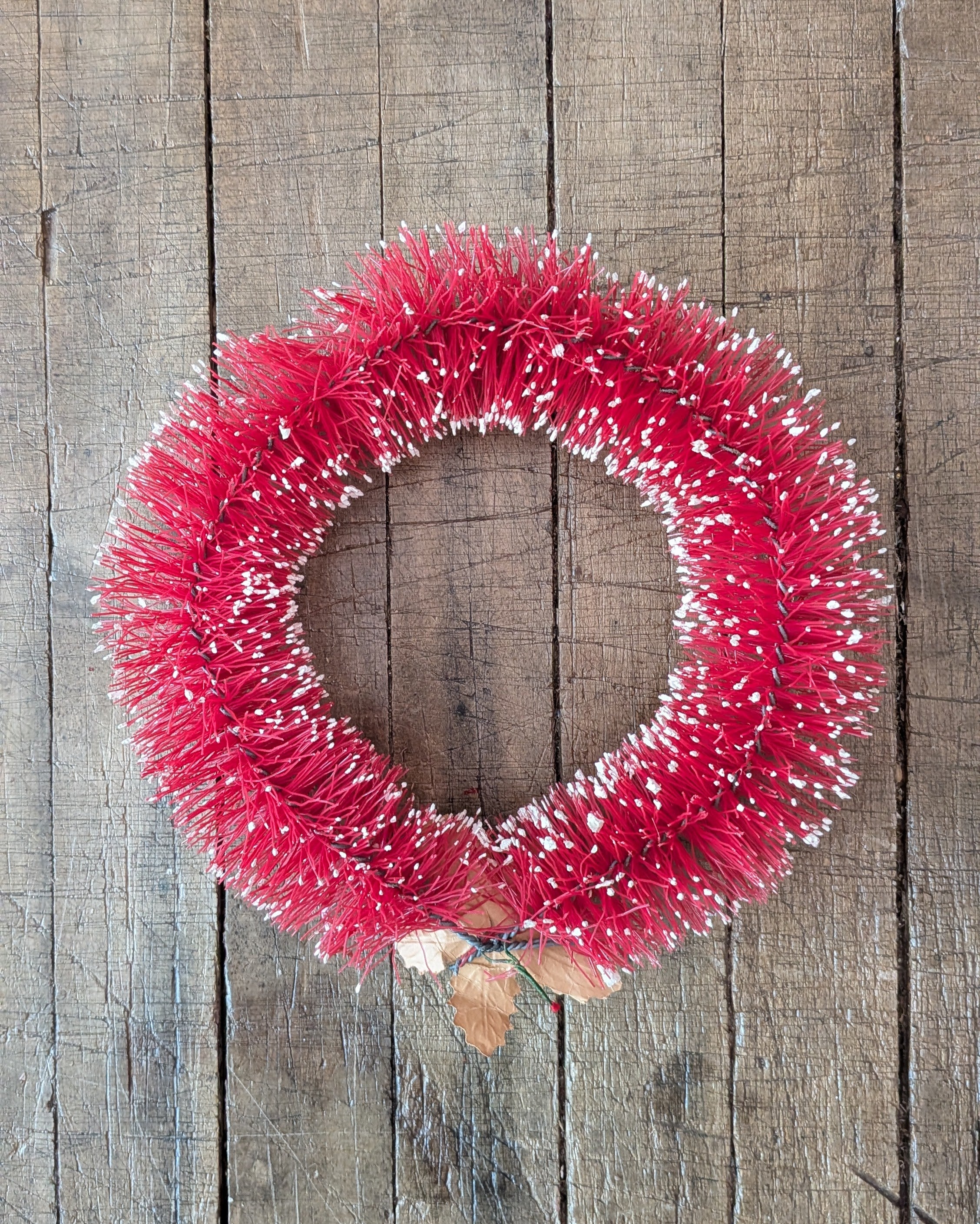Vintage Bottle Brush Wreath with Foil Holly & Berries