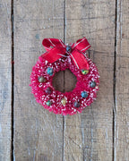 Tiny Vintage Bottle Brush Wreath with Mercury Glass Beads & Bow