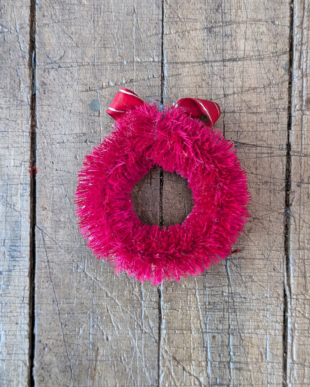 Tiny Vintage Bottle Brush Wreath with Mercury Glass Beads & Bow