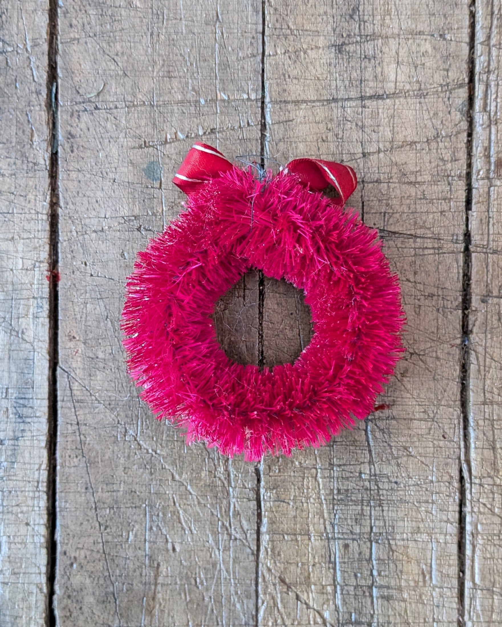 Tiny Vintage Bottle Brush Wreath with Mercury Glass Beads & Bow