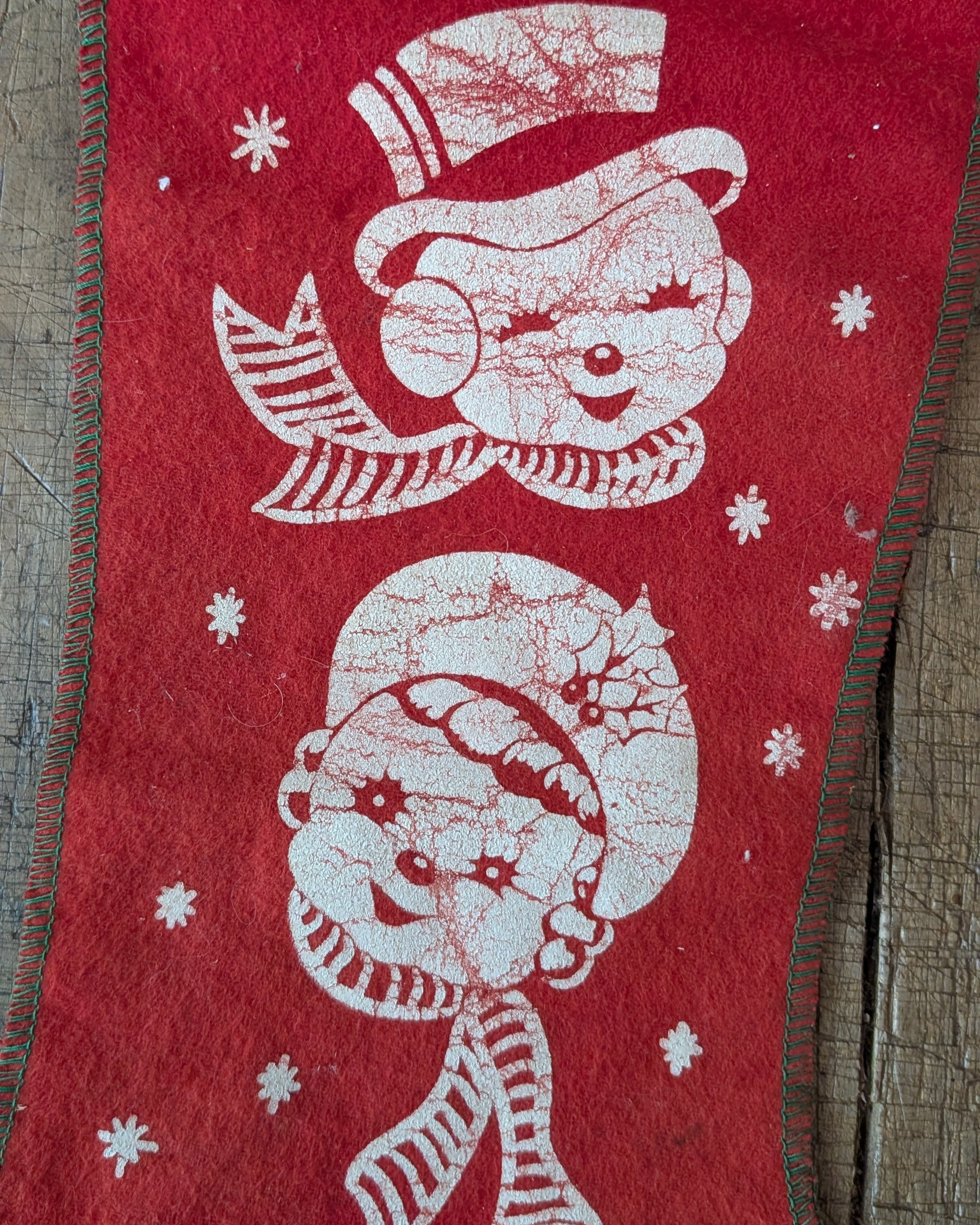 Large Vintage Felt Stocking with Snow Couple & Merry Christmas