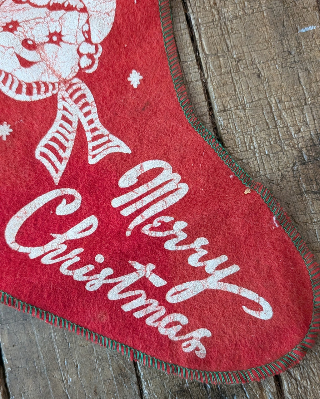 Large Vintage Felt Stocking with Snow Couple & Merry Christmas