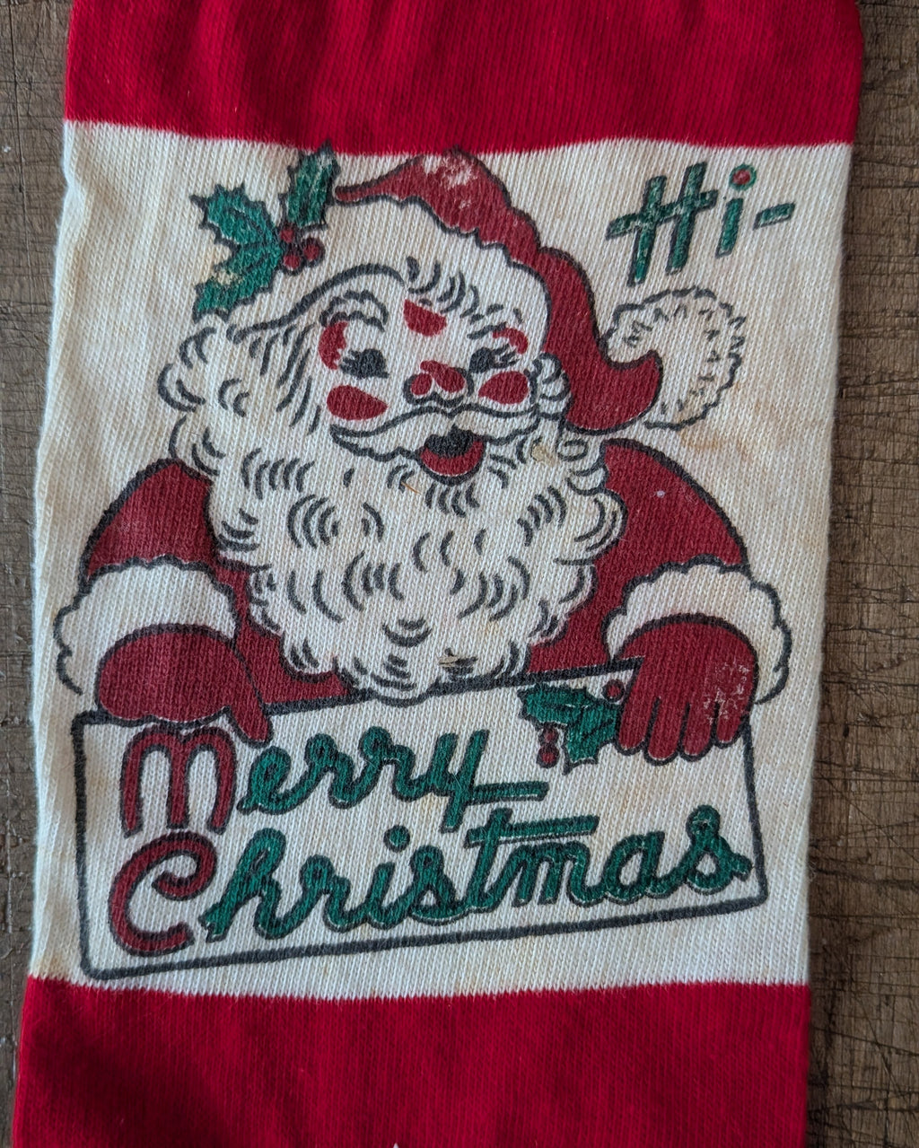Vintage Knit Stocking with Santa & Merry Christmas