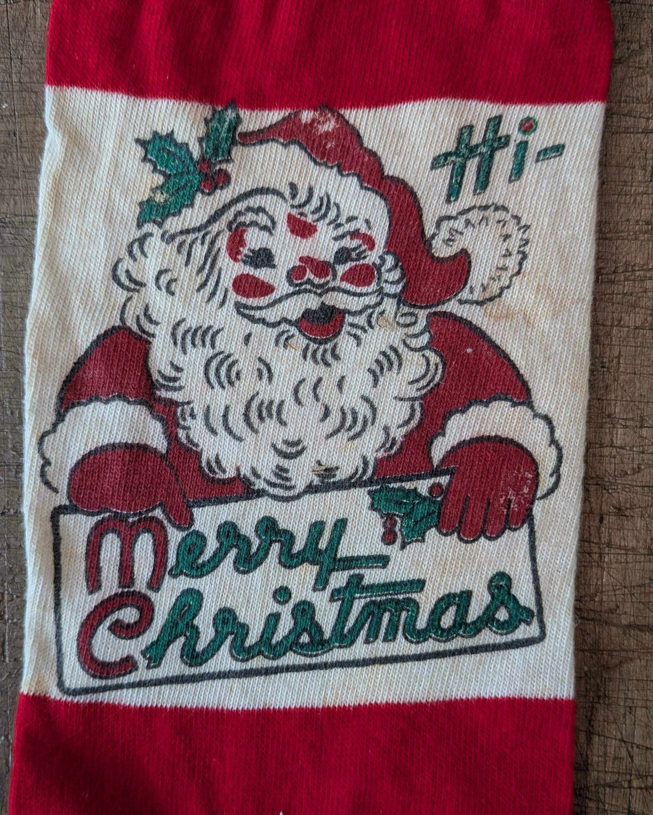 Vintage Knit Stocking with Santa & Merry Christmas