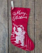Small Vintage Felt Stocking with Girl Climbing Stairs