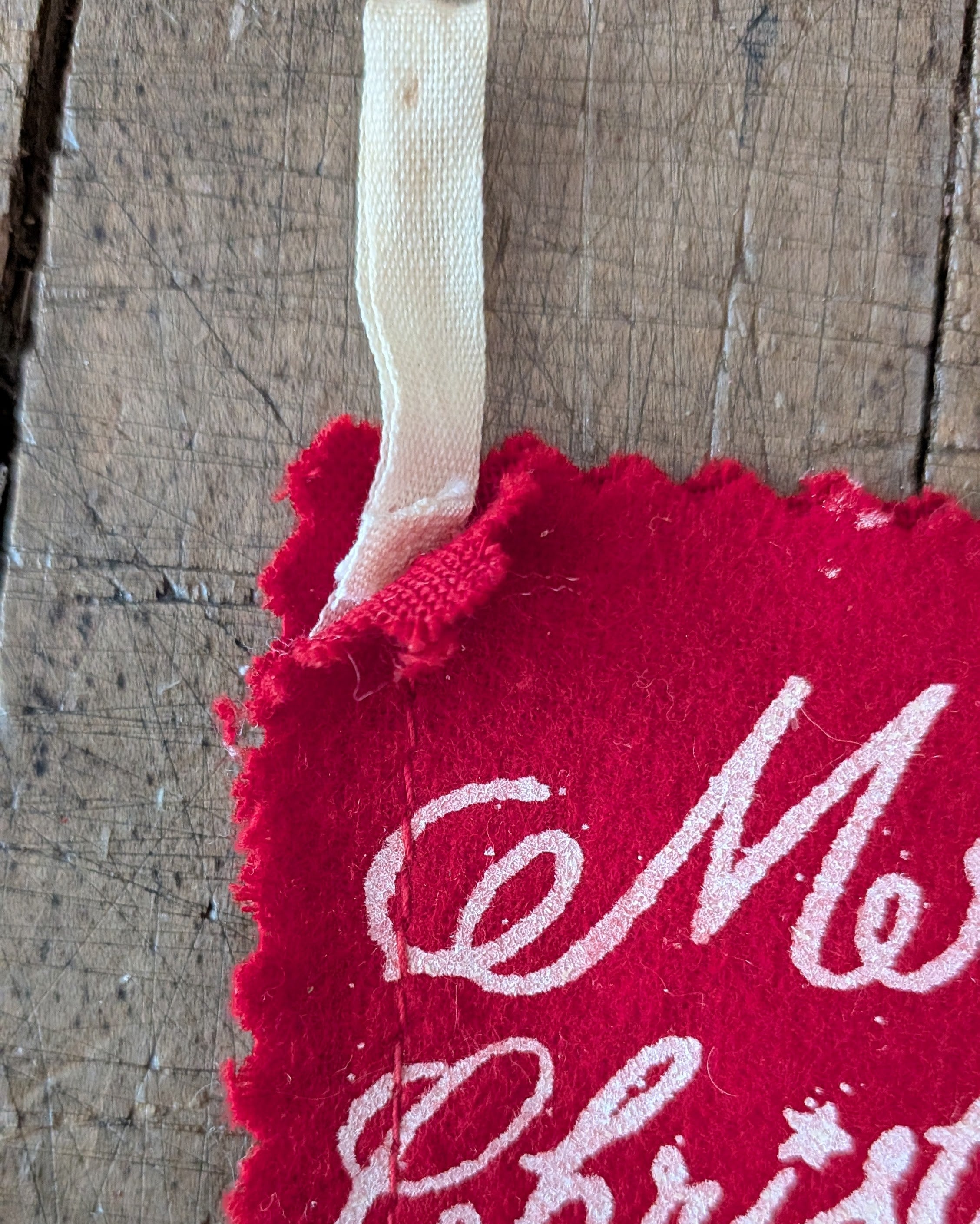 Small Vintage Felt Stocking with Girl Climbing Stairs