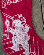 Small Vintage Felt Stocking with Girl Climbing Stairs