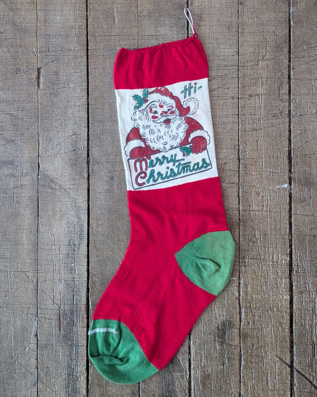 Vintage Knit Stocking with Santa & Merry Christmas