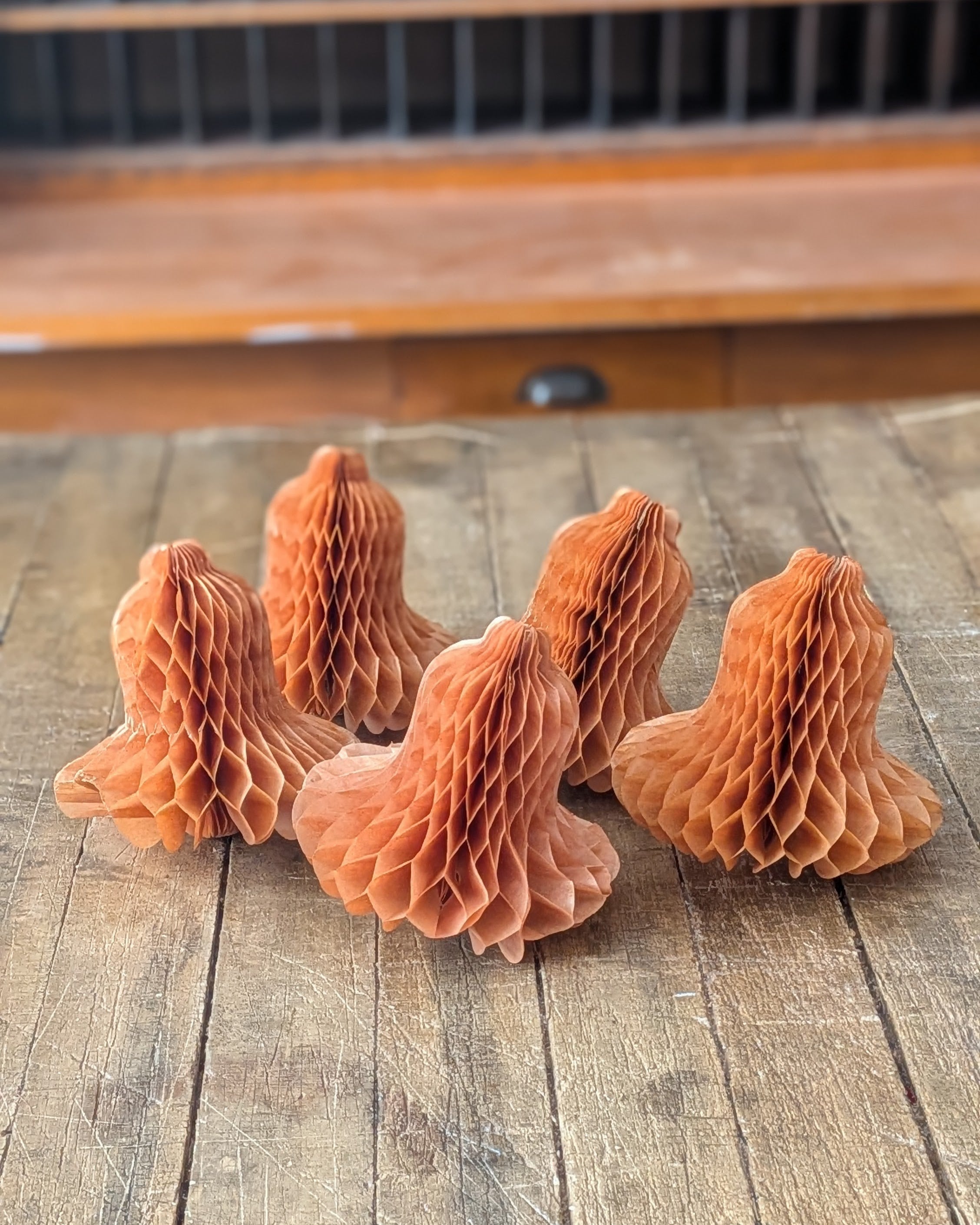 Set of 5 Small Vintage Doubl-Glo Honeycomb Bells