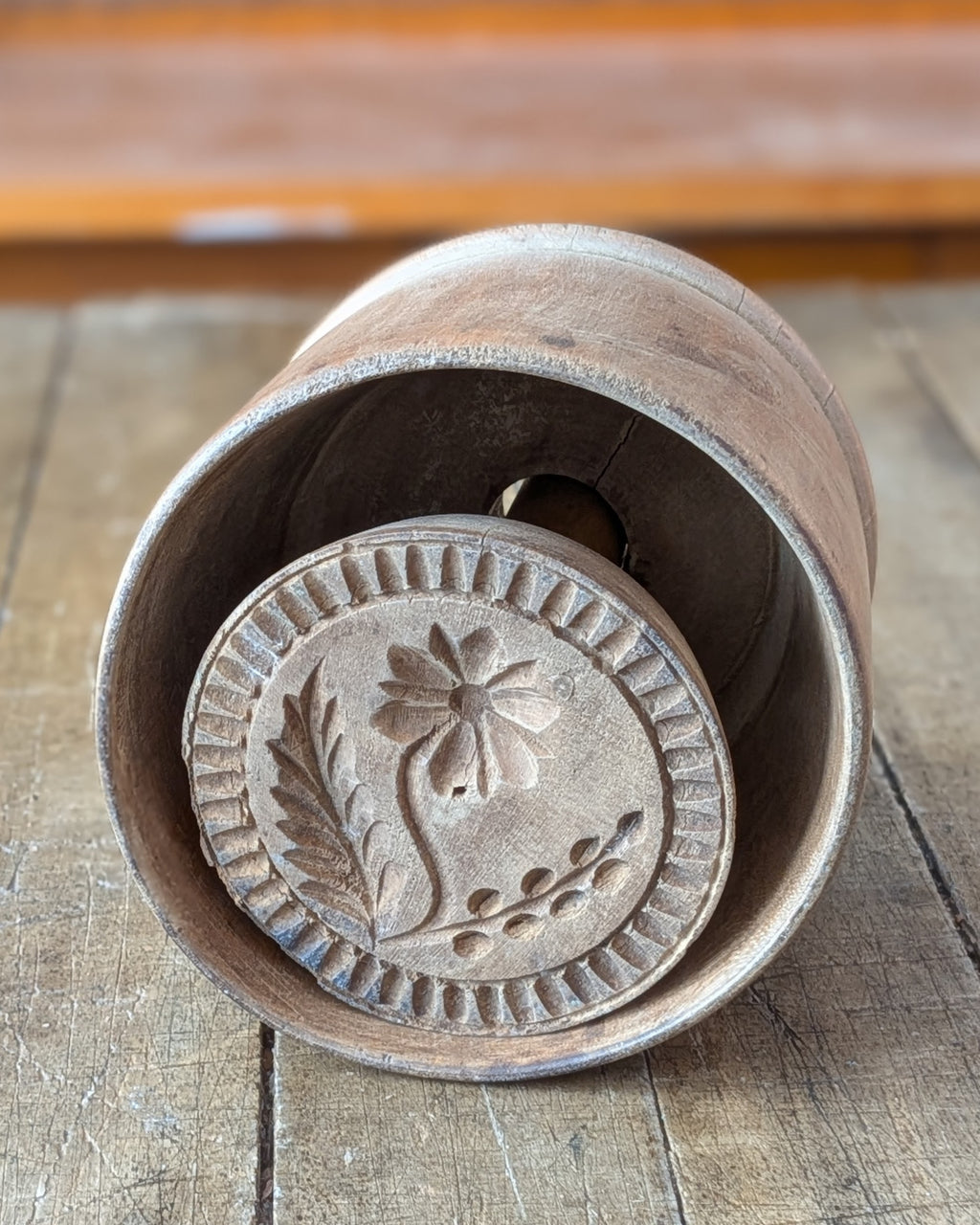 Large Antique Butter Mold with Flower Design